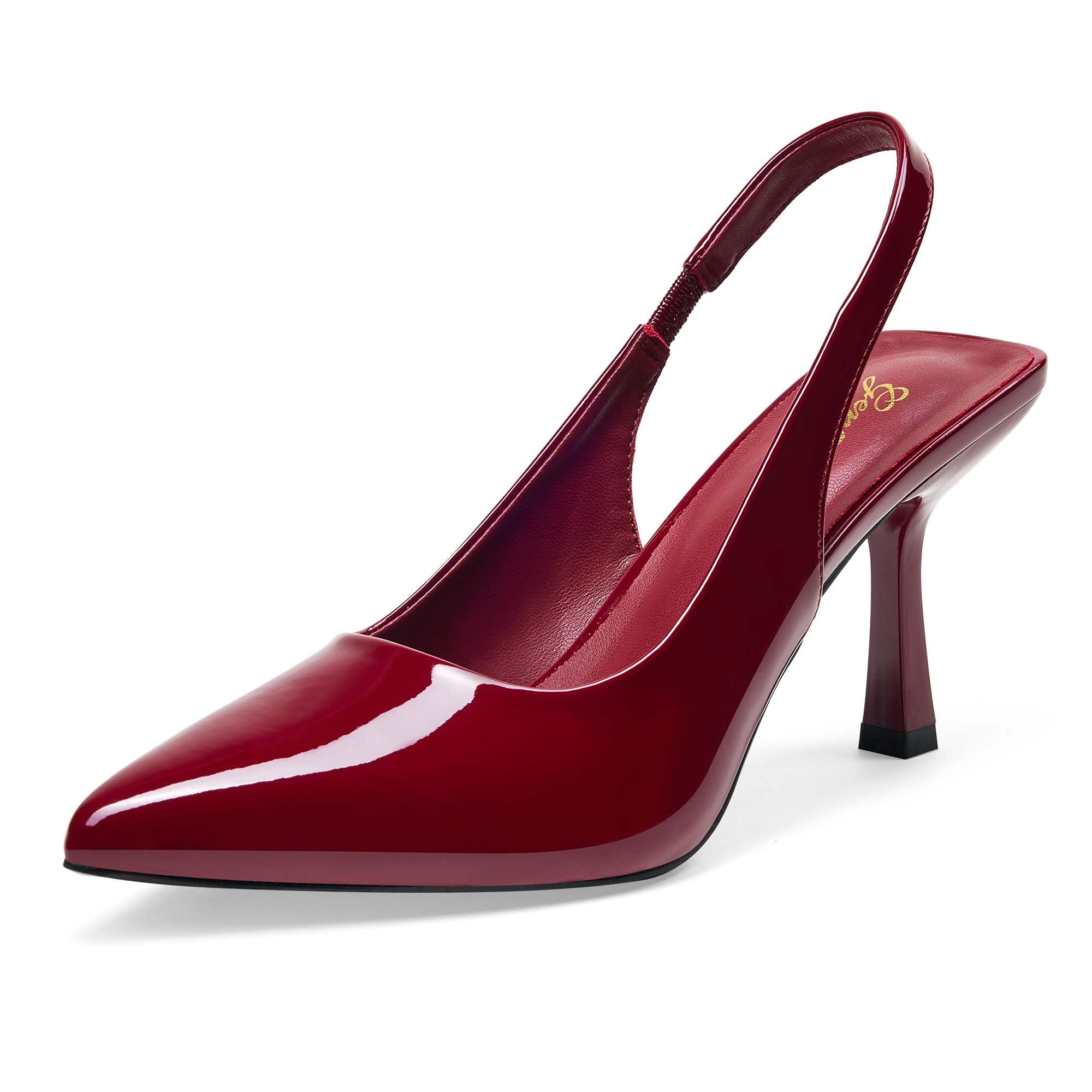 GENSHUO Women's Slingback Kitten Heel Pointed Closed Toe Stiletto Pumps Slip on Elastic Strap Wedding Party Dress Sandals Shoes