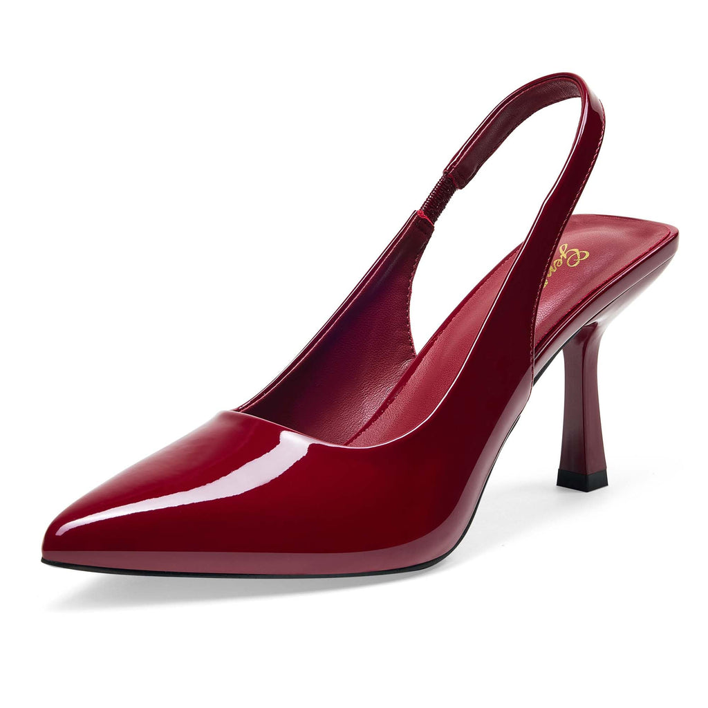 GENSHUO Women's Slingback Kitten Heel Pointed Closed Toe Stiletto Pumps Slip on Elastic Strap Wedding Party Dress Sandals Shoes
