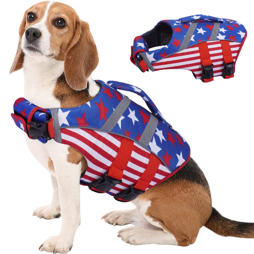 Kuoser Dog Life Jacket with Reflective Stripes, Dog Life Vest for Swimming Boating, Adjustable Pet Lifejackets with High Flotation, Doggie Swimsuit for Small Medium Large Dogs