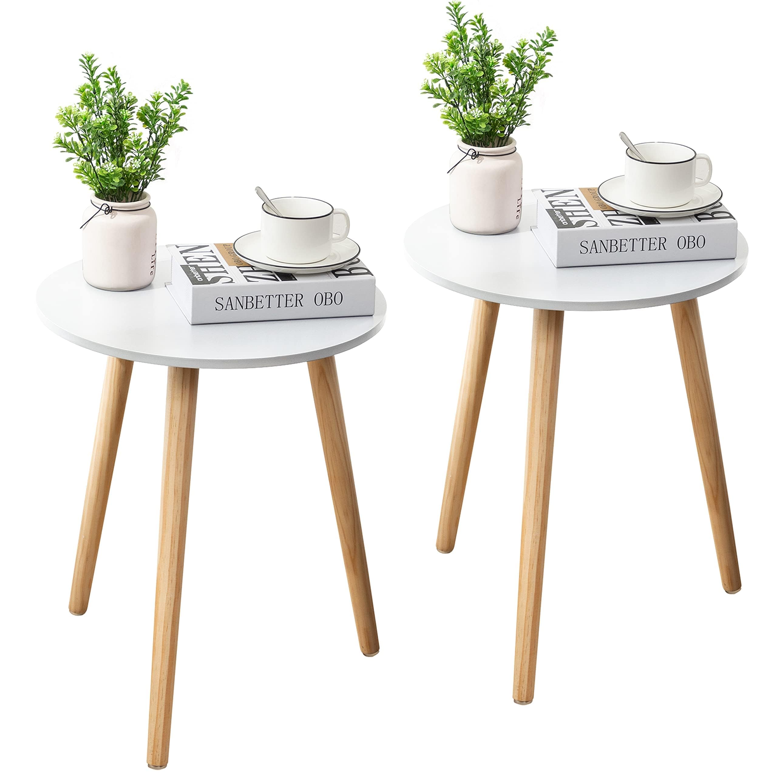 Apicizon Black Round Side Table, Black End Table Bedside Table Nursery with Wood Legs, Nightstand for Living Room, Bedroom, 16.5 x 20.5 Inches