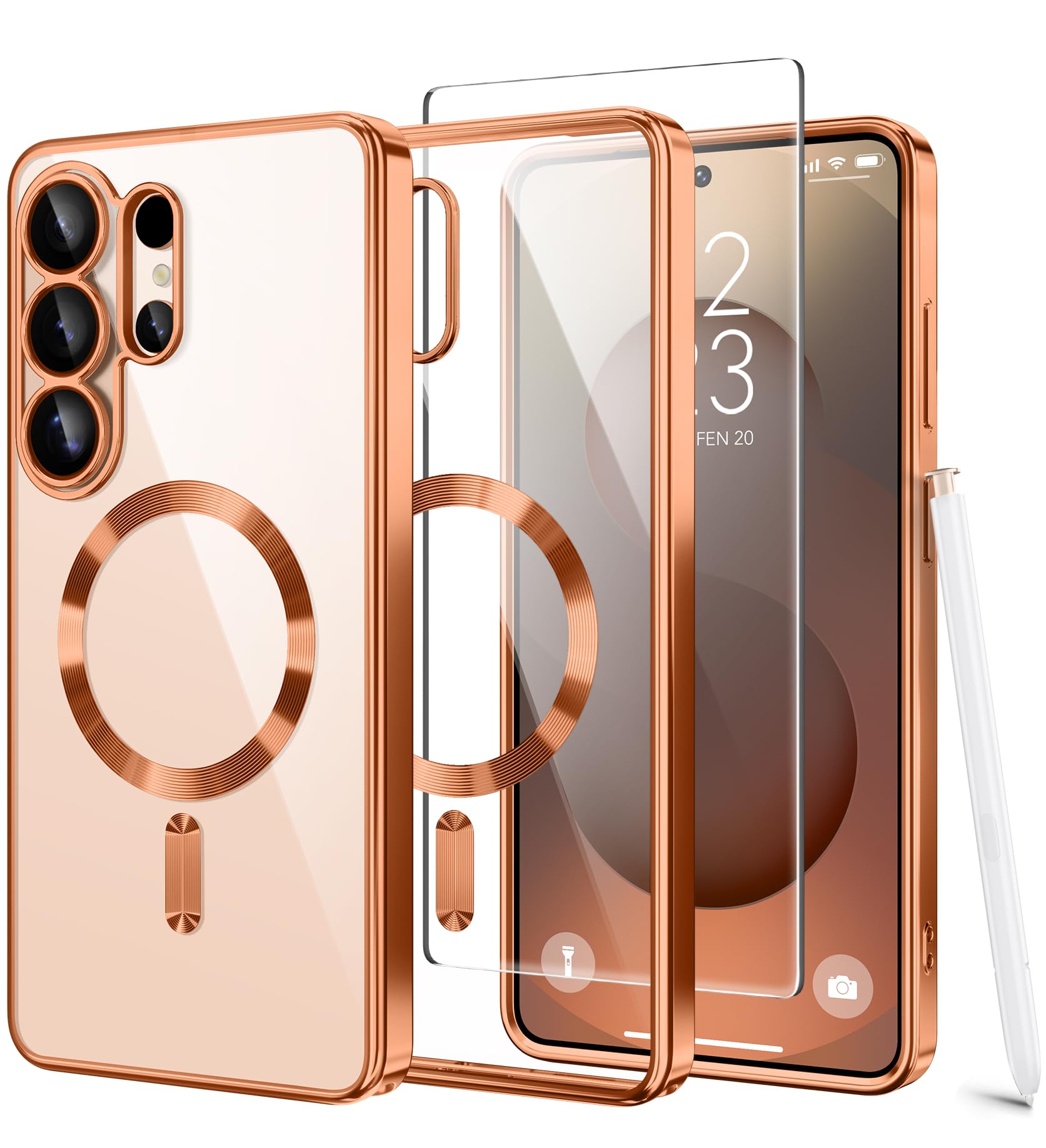 Magnetic Case Compatible with Samsung Galaxy S25 Ultra,Compatible with MagSafe,[Full Camera Protection][Screen Protector] Shockproof Plating Clear Phone Cover for Galaxy S25 Ultra(Black/Clear)