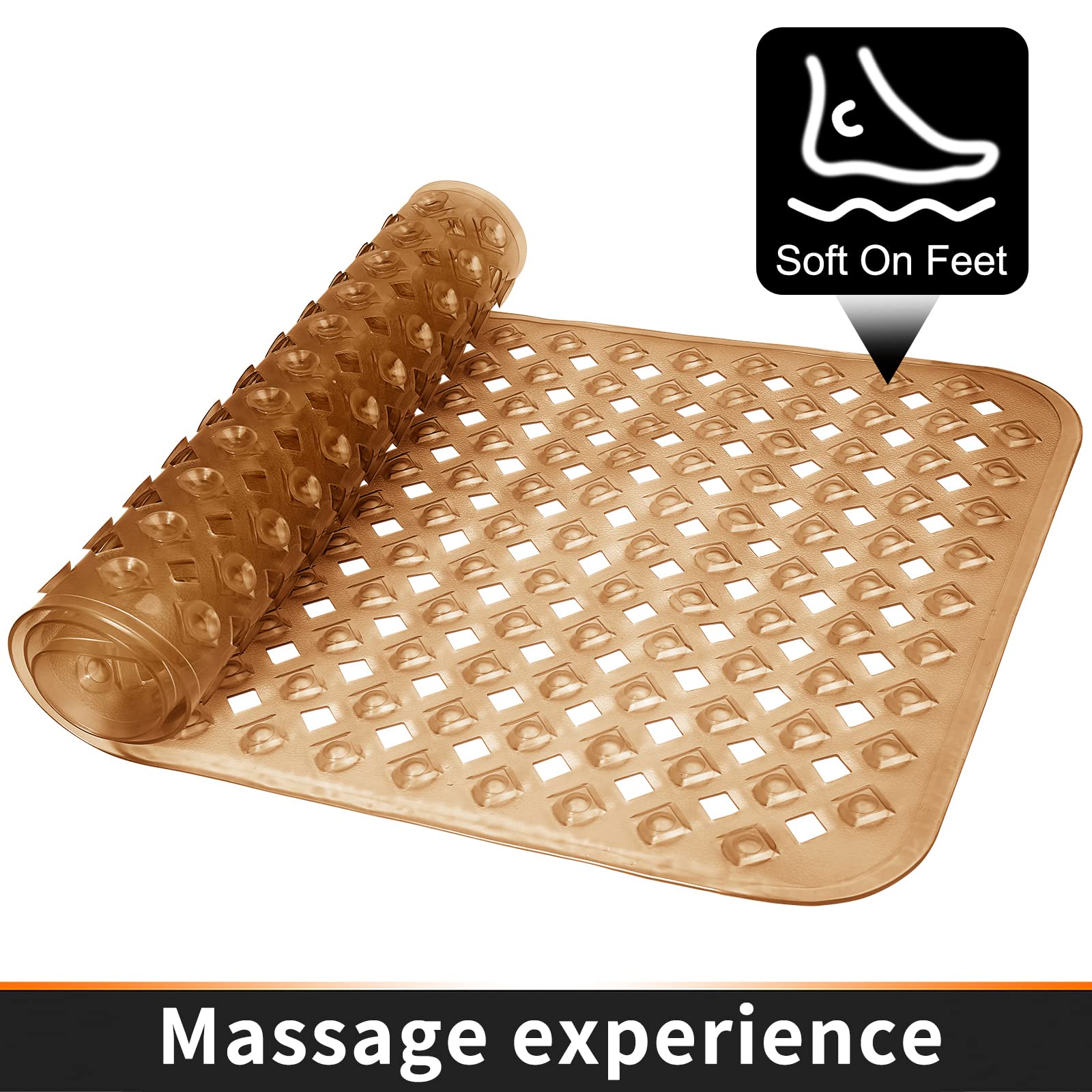 Yimobra Square Shower Mat Non Slip, Super Strong Suction Cups, 21"X21" Bath Tub Mat with Drain Holes, Machine Washable Fast Draining Bath Mats, Bathroom Essentials,Black