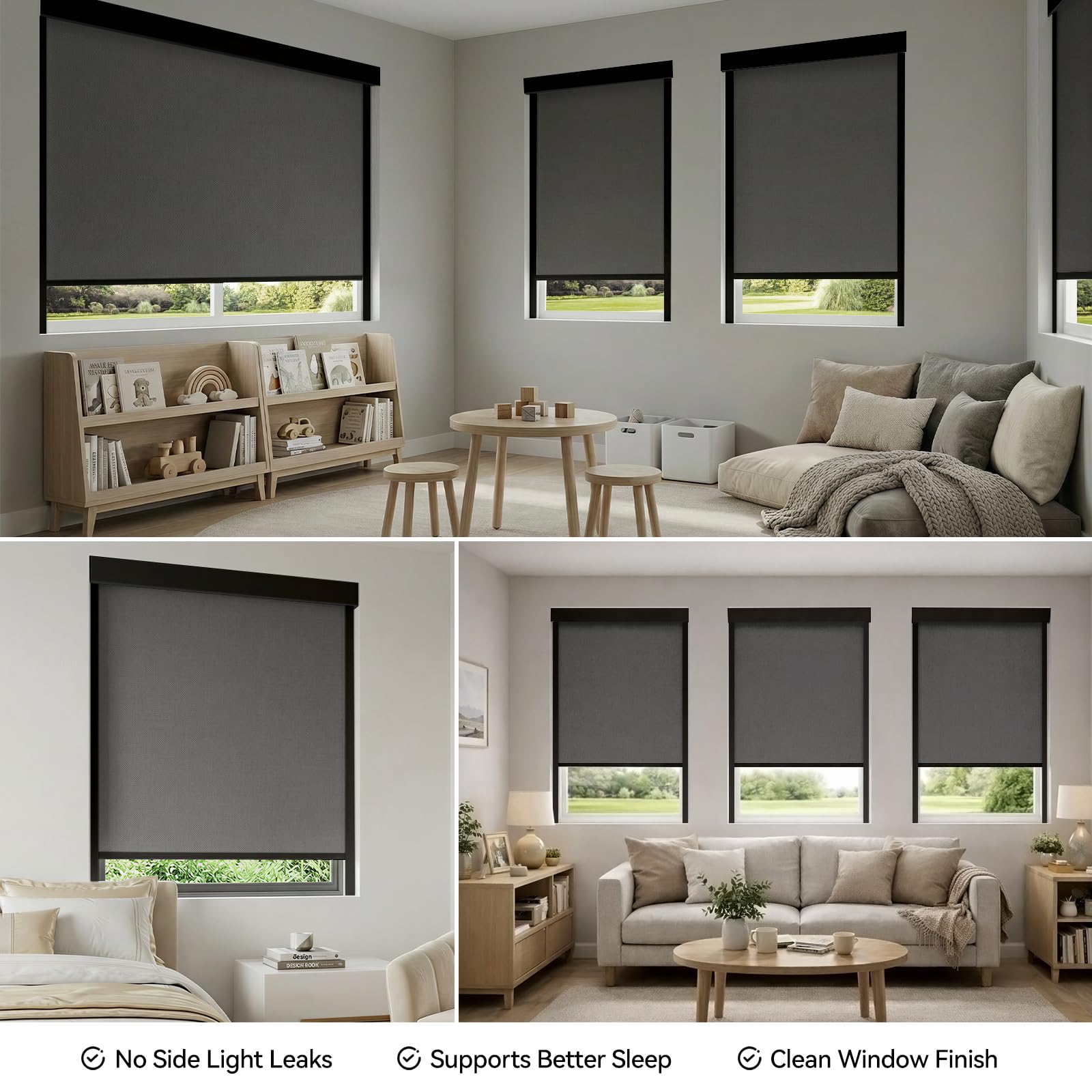 ZSTARR PVC Light Blockers Blackout Light Blockers Side Tracks for Window Shades Blinds Side Tracks for Blackout Shades Easy to Install Light Blocking Strips for Bedroom (Black, 58",2Pcs)
