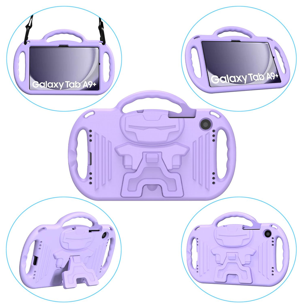 AVAWO Kids Case for Samsung Galaxy Tab A11+ Plus/A9+ Plus 11 Inch Case, with Strap, Shockproof Lightweight Handle Stand 2025/2023 Model with Lanyard, Black