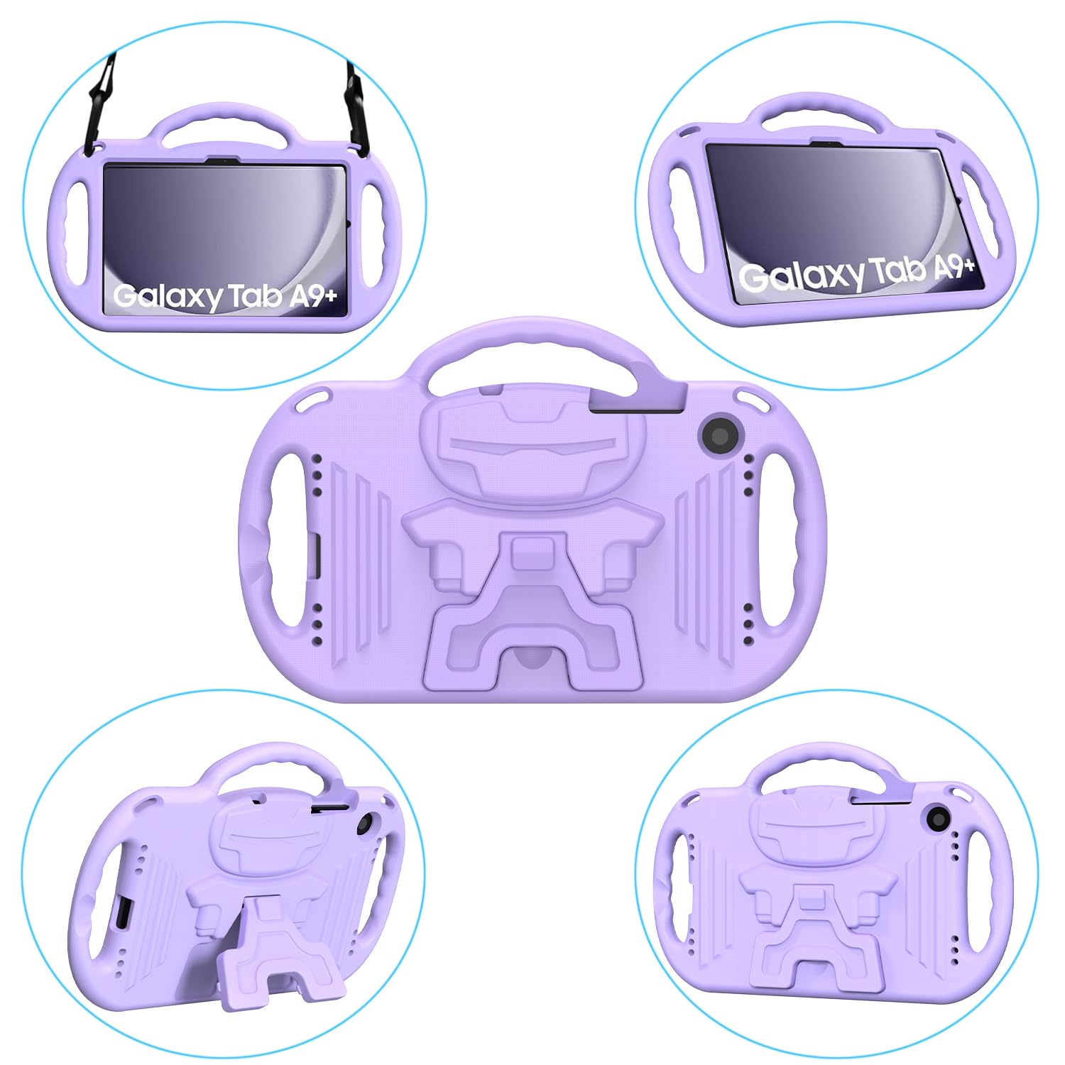 AVAWO Kids Case for Samsung Galaxy Tab A11+ Plus/A9+ Plus 11 Inch Case, with Strap, Shockproof Lightweight Handle Stand 2025/2023 Model with Lanyard, Black