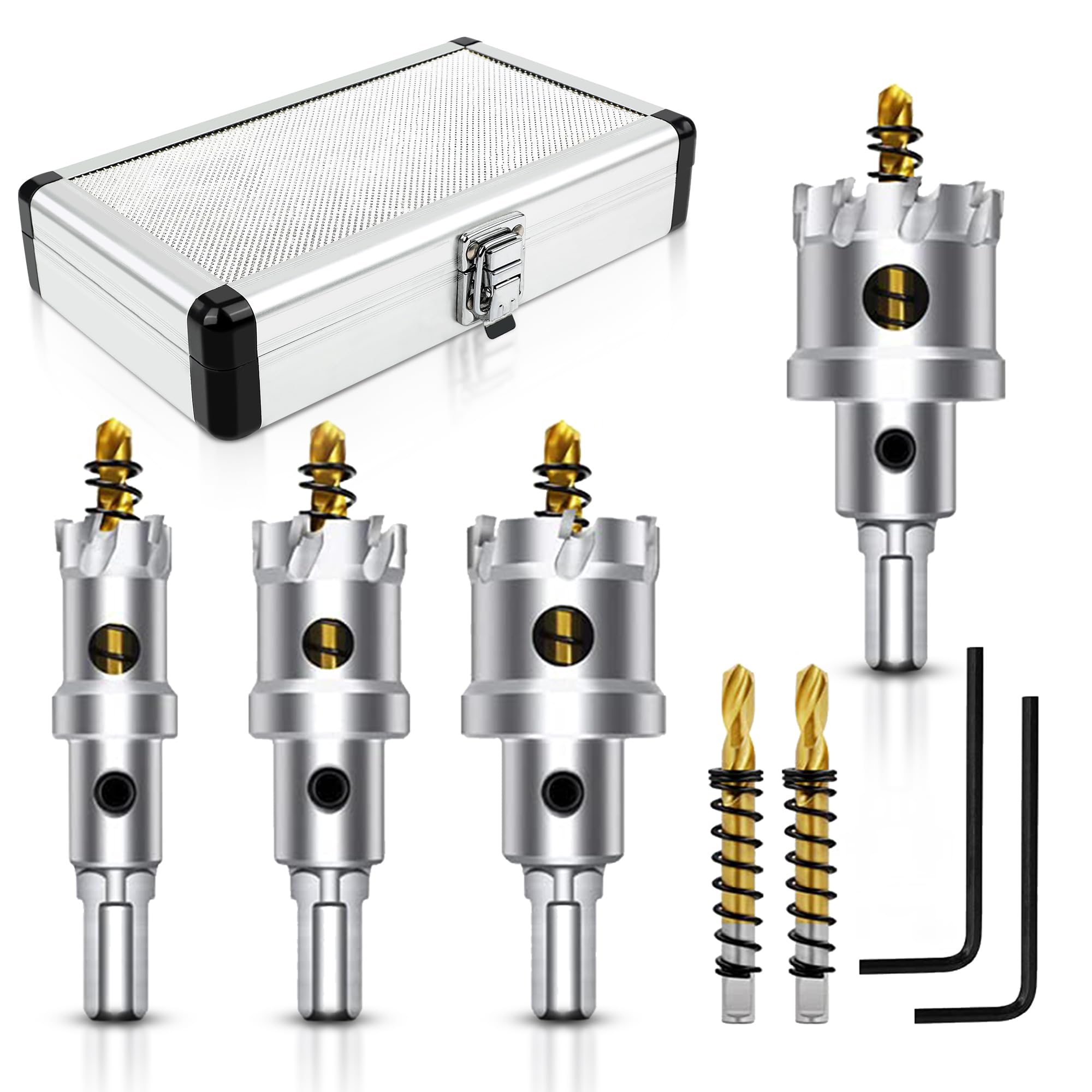 ASNOMY 12PCS TCT Hole Saw Kit for Hard Metal, 5/8"-2-1/8" Inch Tungsten Carbide Tipped Hole Cutter Set with Titanium-Plated Pilot Drill bit for Metal, Stainless Steel, Iron, Wood, Plastic