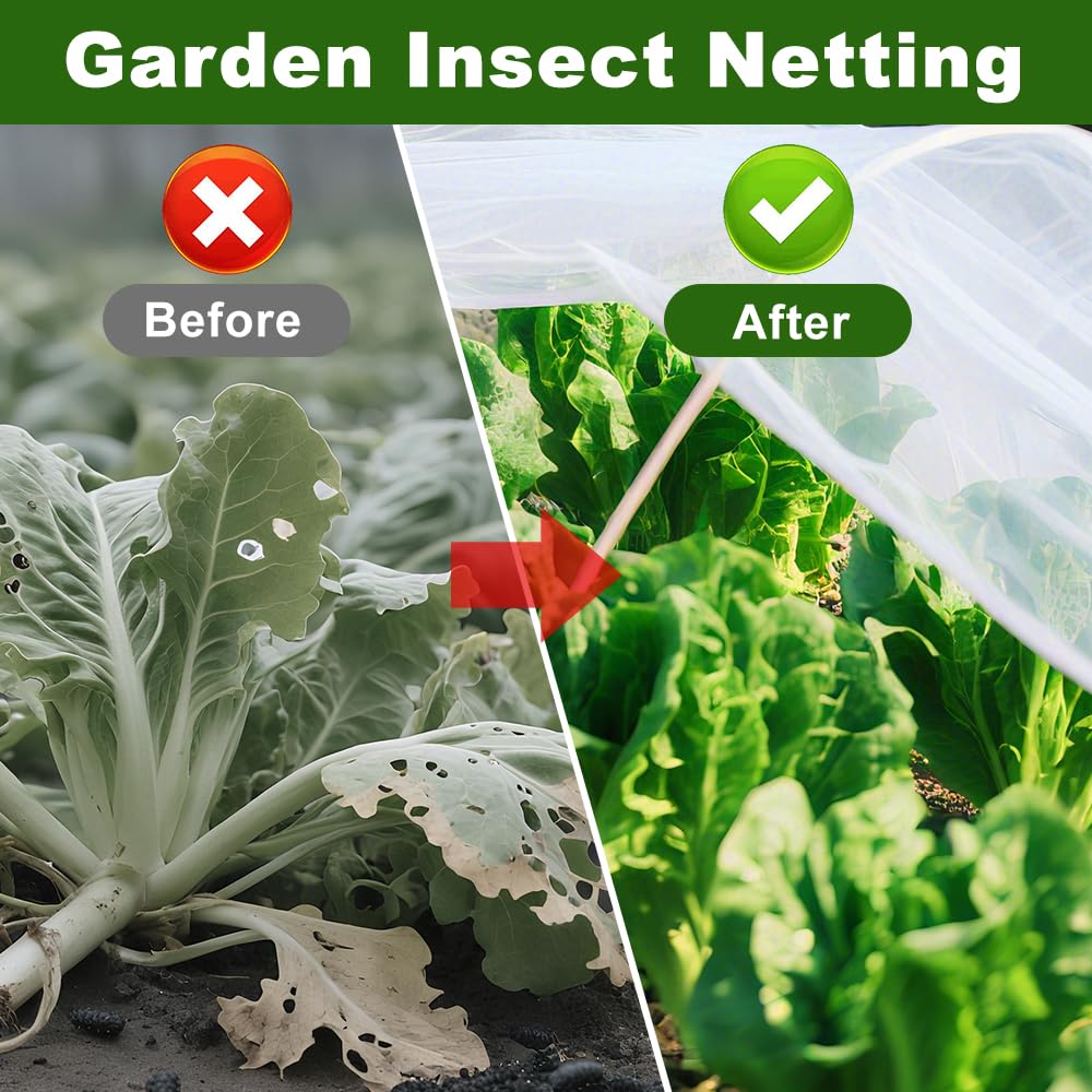 Agfabric Garden Netting 3.9x9.5' Insect Pest Barrier Netting for Garden Protection,Plant Cover Row Cover Mesh Netting for Vegetables Fruit Trees and Plants,White