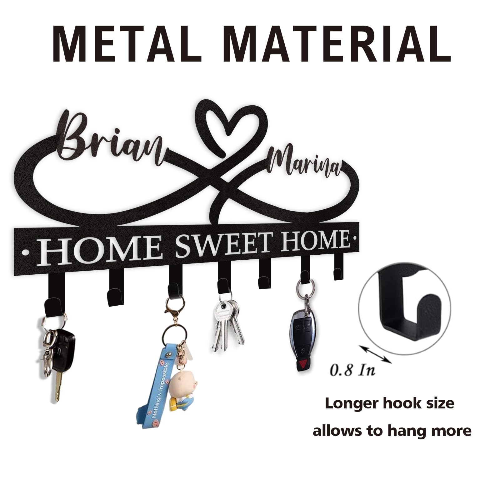 Dyoart Personalized Couple's Name Key Rack, Wall Mounted Metal Key Holder for Housewarming Gifts,ignent Bedding