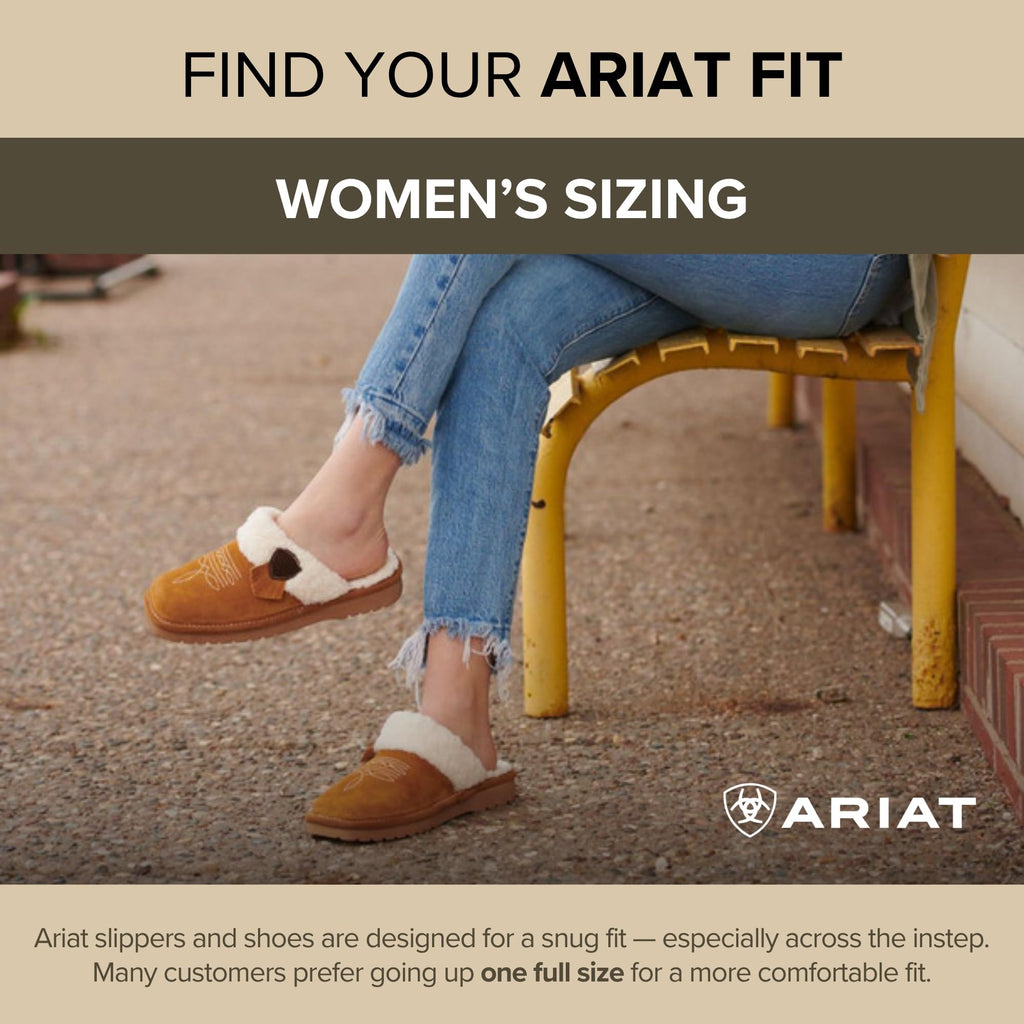 ARIAT Women's Jackie Square Toe Warm Soft Genuine Suede Leather Indoor Outdoor Slippers with Plush Collar