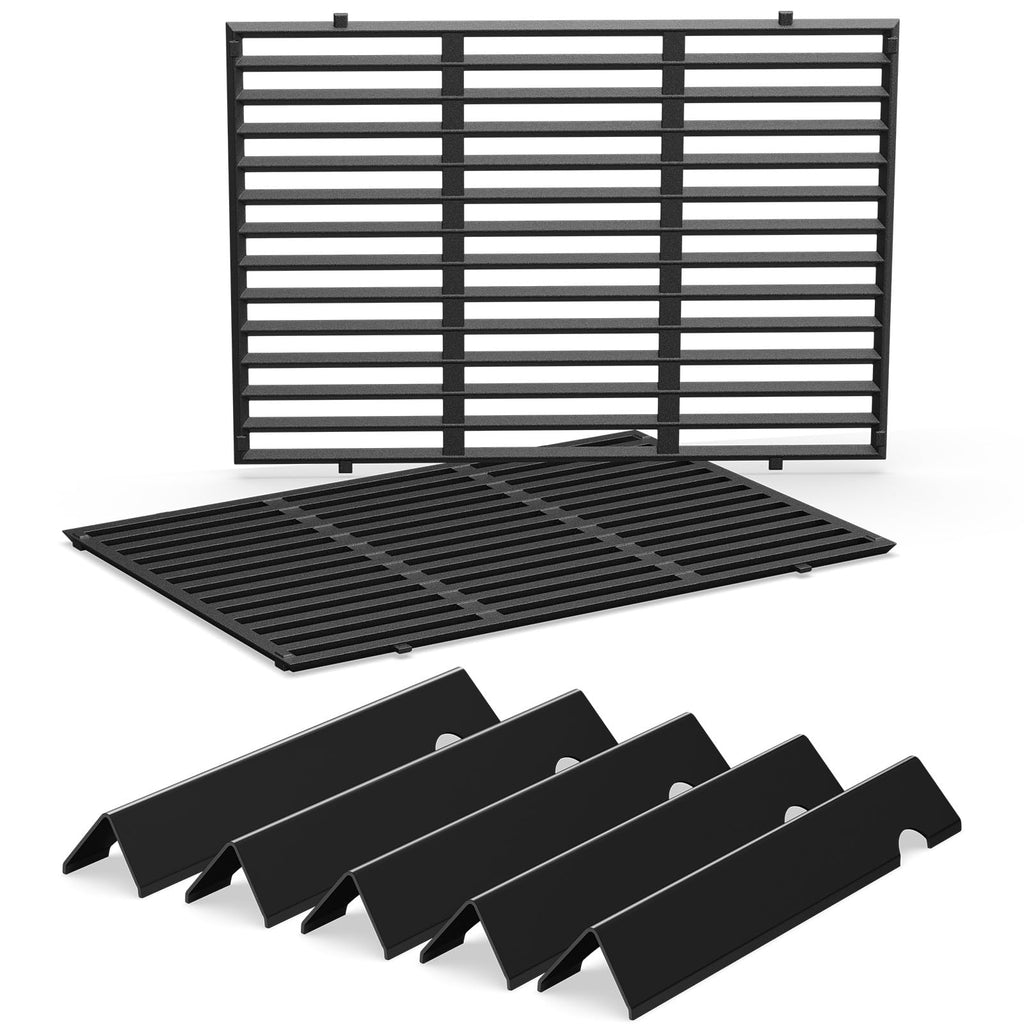 Grill Parts for Weber Genesis 300 Grills with Front Control Knob, Grill Grates for Genesis E310 S310 E/S320 E/S330, 17.5" Flavorizer Bars&Heat Deflectors, 19.5" Grill Grates for Weber 7524 7621 65505
