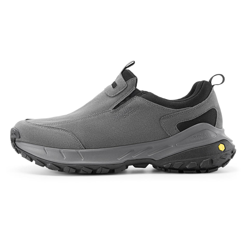 FitVille Wide Slip on Shoes for Men Hiking Walking Shoes Trekking Loafer with Arch Support | Slip Resistant | Wide Toe Box