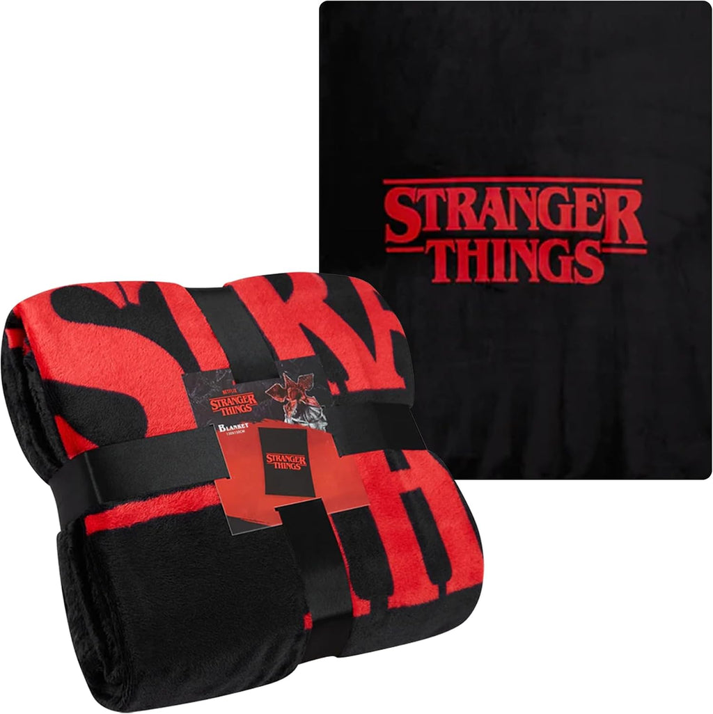 Stranger Things Blanket Throw Bedroom Accessories Fleece Blanket, Hellfire Club Soft Warm Winter Bed Throw 59.06 x 51.18 in Official Merch (Red)