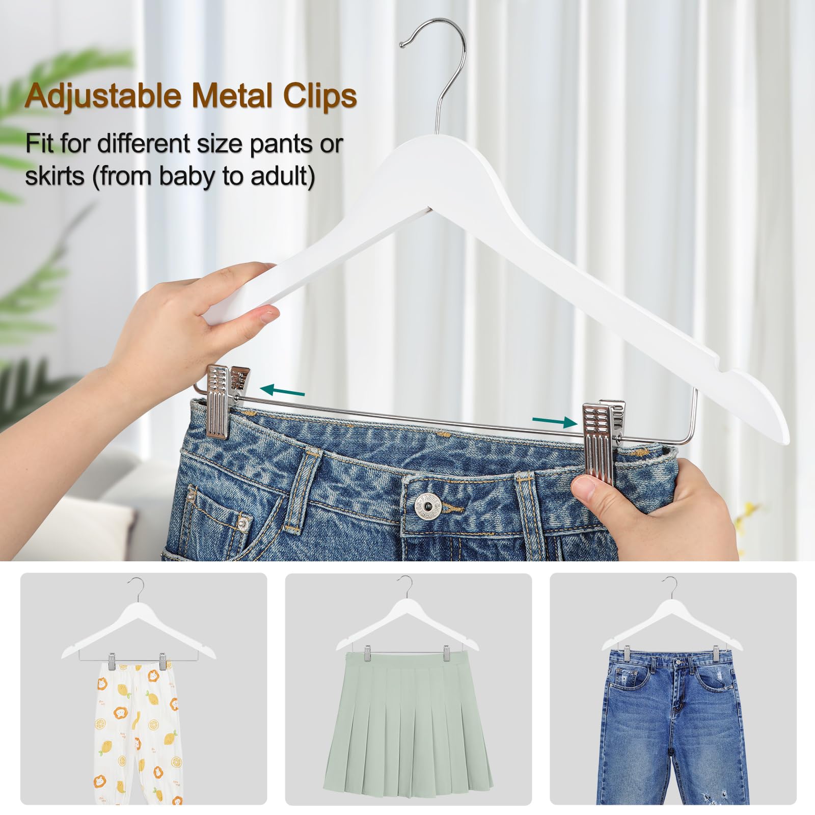 TOPIA HANGER Wooden Suit Hangers with Adjustable Metal Clips (10 Pack), Solid Wood Clothes Hangers, 360° Swivel Hook, Premium Retro Finish Pants Hangers for Clothes Coat, Jeans, Blouse-CT28A