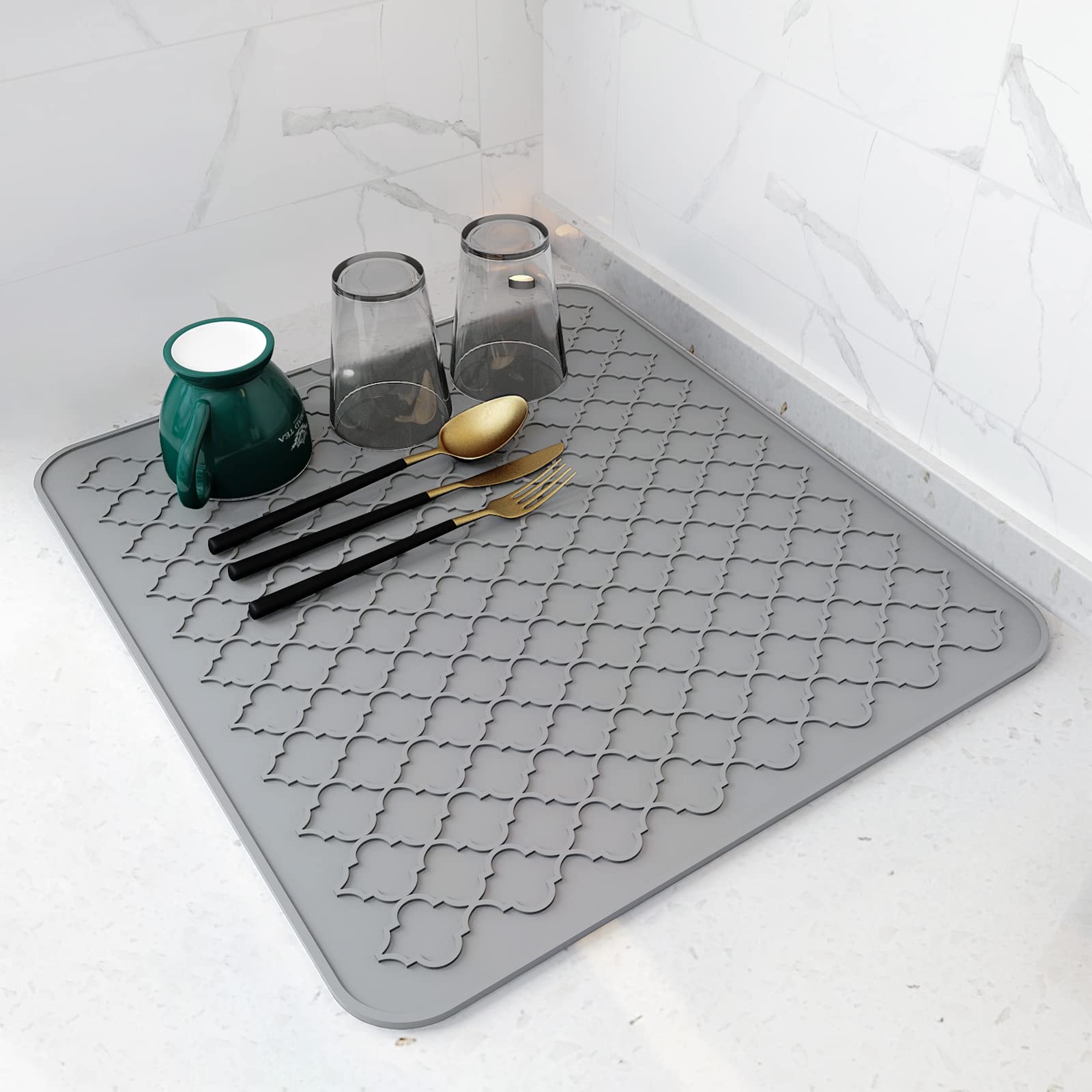 AMOAMI-Dish Drying Mats for Kitchen Counter-Silicone Dish Drying Mat-Kitchen Dish Drying Pad Heat Resistant Mat-Kitchen Gadgets Kitchen Accessories Kitchen Small Appliances(12" x 16", BEIGE)