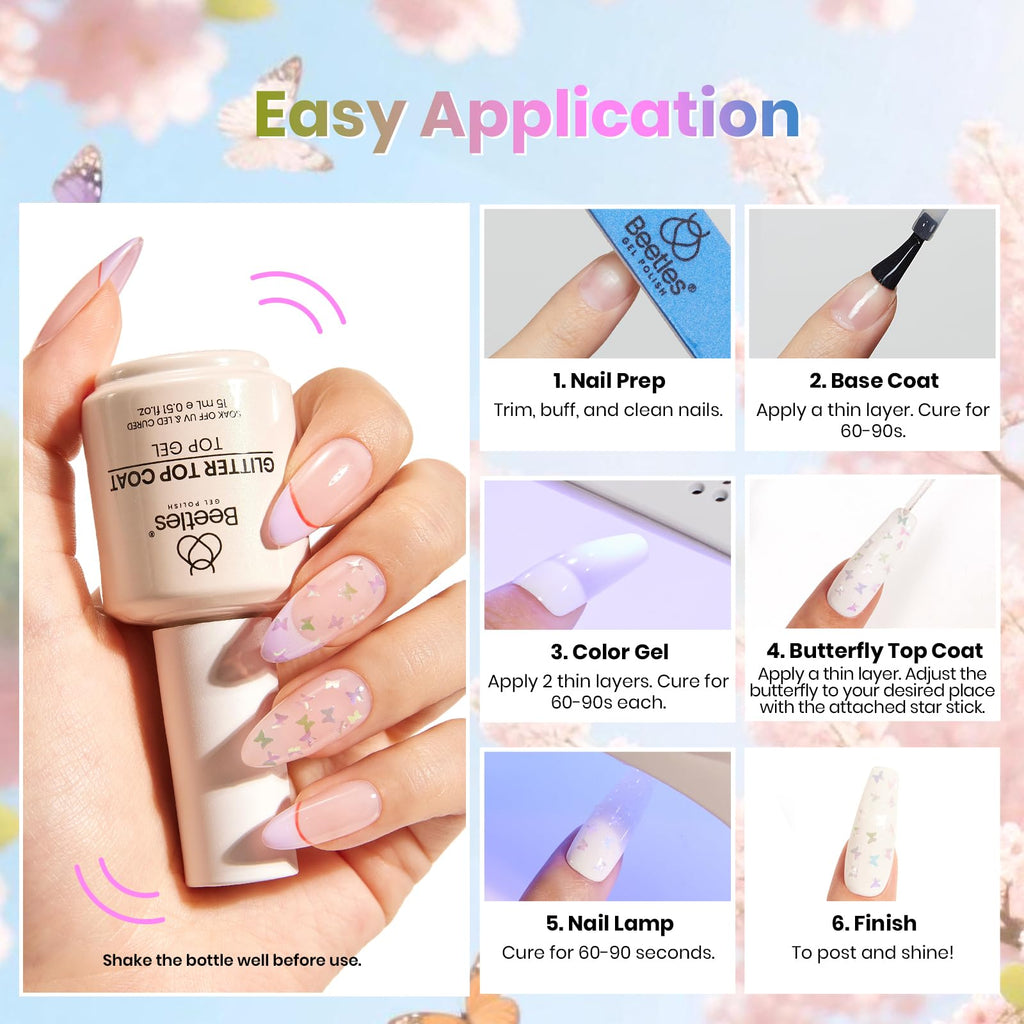 Beetles Heart Gel Top Coat 15ml - Hema Free Glitter Shine No Wipe Top Coat Long-Lasting for Gel Polish, Pink Heart Sparkle Soak Off UV LED Gift for Women