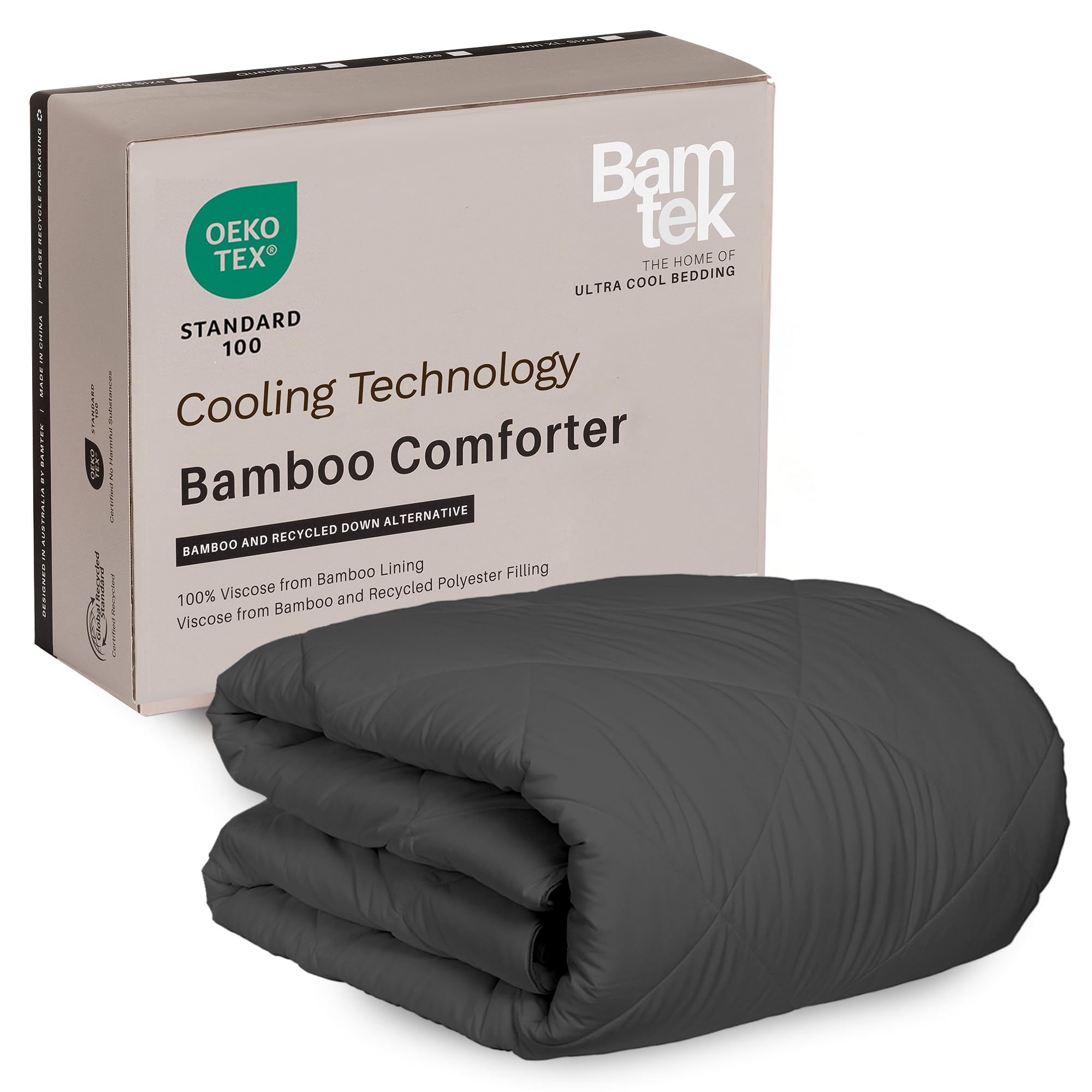 Cooling Comforter Oversized King – Lightweight All Season Down Alternative Duvet Insert, Hypoallergenic Plush Fill, 100% Viscose from Bamboo Cover - Charcoal, 116"x 98"