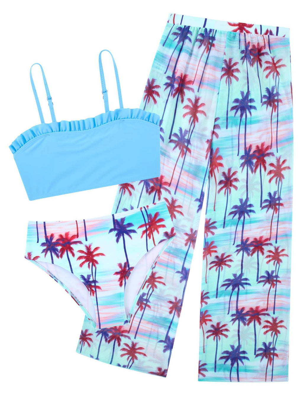 Vogseek 6-16T Girls 3 Pieces Bikini Bathing Suit with Rash Guard Pants Quick Dry Swimwear Cover-Up Sets