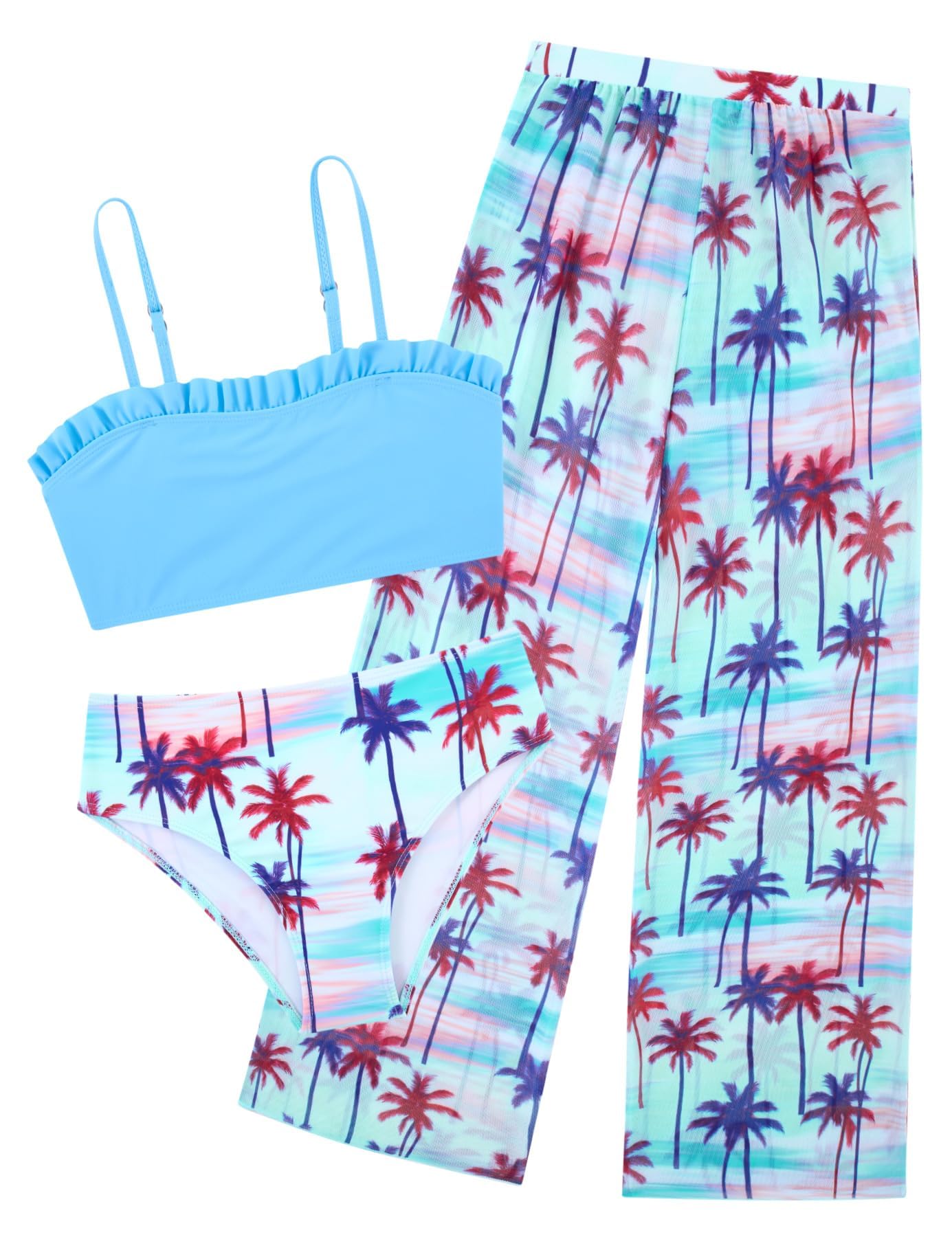 Vogseek 6-16T Girls 3 Pieces Bikini Bathing Suit with Rash Guard Pants Quick Dry Swimwear Cover-Up Sets