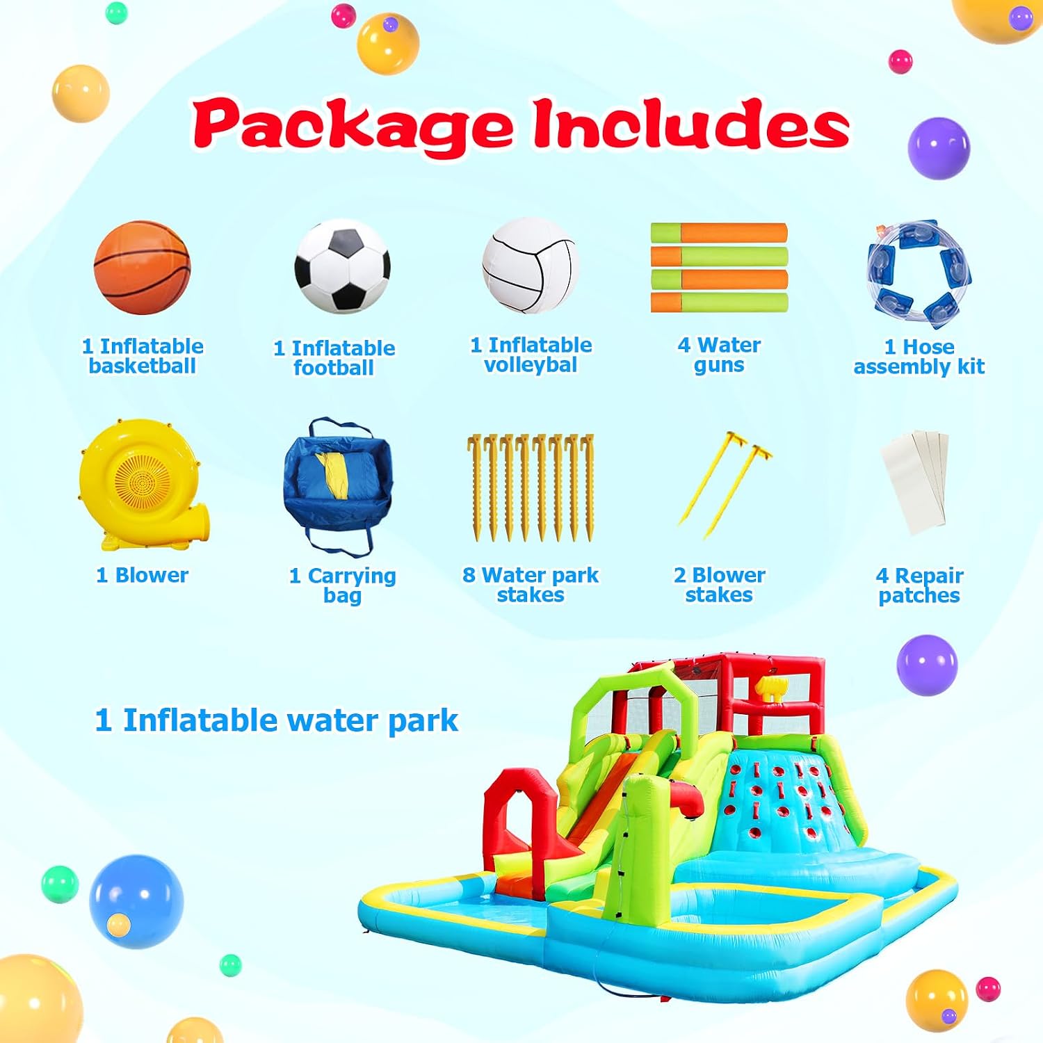 WELLFUNTIME Inflatable Water Slide Park, Bouncy Castle with Deep Pool, 191 x 157.5 x 100 Inch, Jumping Castle with Air Blower