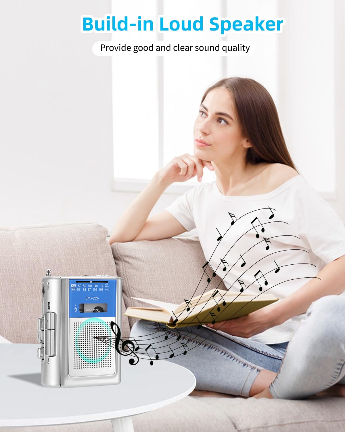SEMIER Small Cassette Player Recorder, Portable AM FM Vintage Tape Cassette Player with Big Speaker and Headphones, Built-in Microphone, Powered by DC or AA Battery for Walking