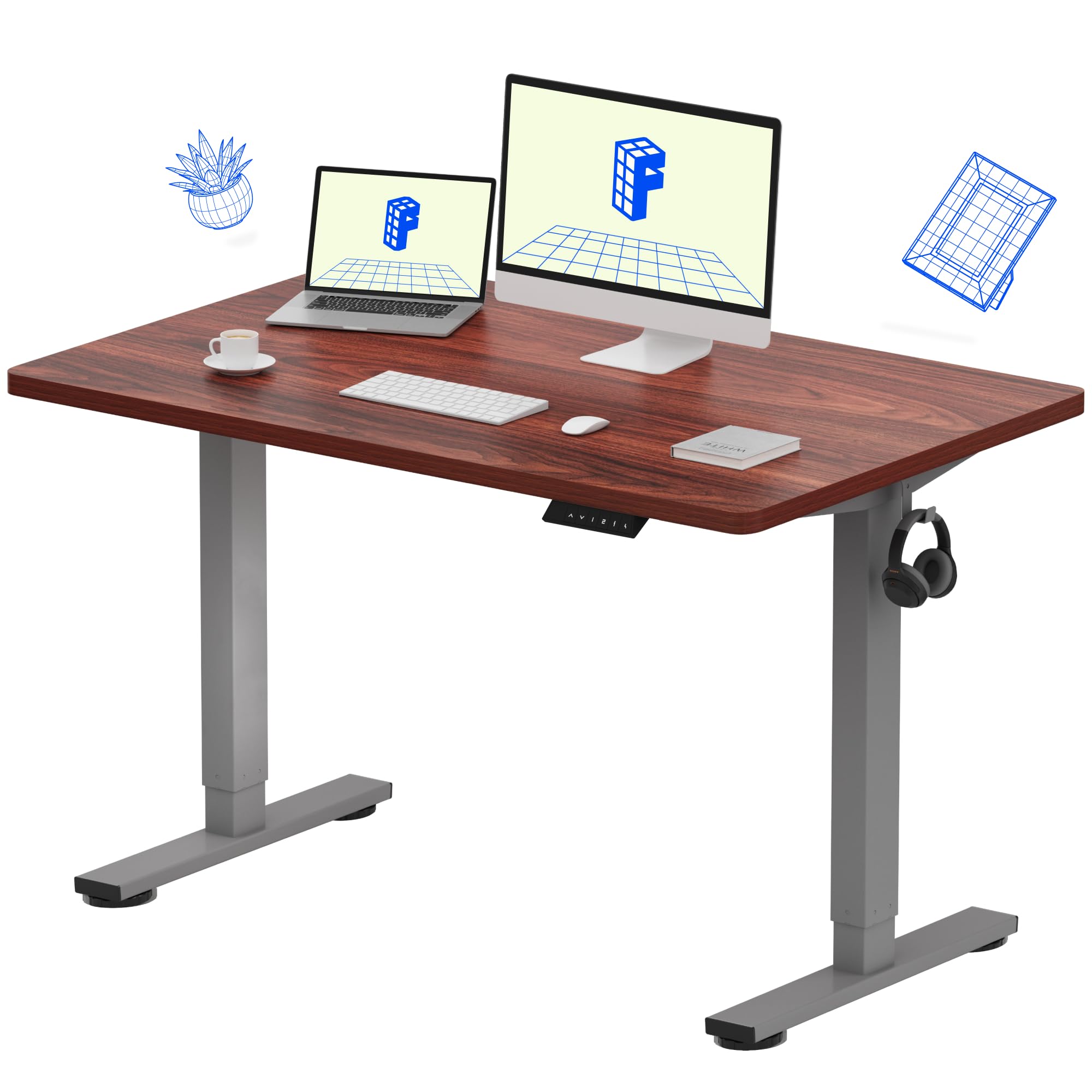 FLEXISPOT EN1 One-Piece Standing Desk, Electric Adjustable with 4 Memory Presets, 176 LBS Capacity, Stable & Quiet, Seamless Desktop for Home Office & Dual Monitors, 40"x24" Black