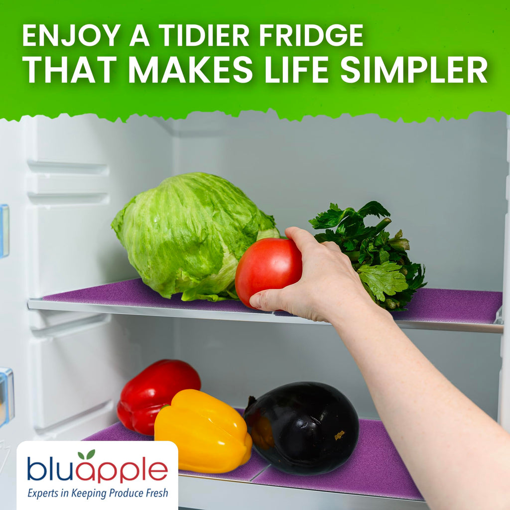 Bluapple FreshMats, Refrigerator Bin Liner, Fridge Drawer Mats, Crisper Life Extender Liner Keeps Produce Fresh Longer, Anti-Bruising, for Air Circulation, Washable & Reusable (4-Mats, 12x15, Black)