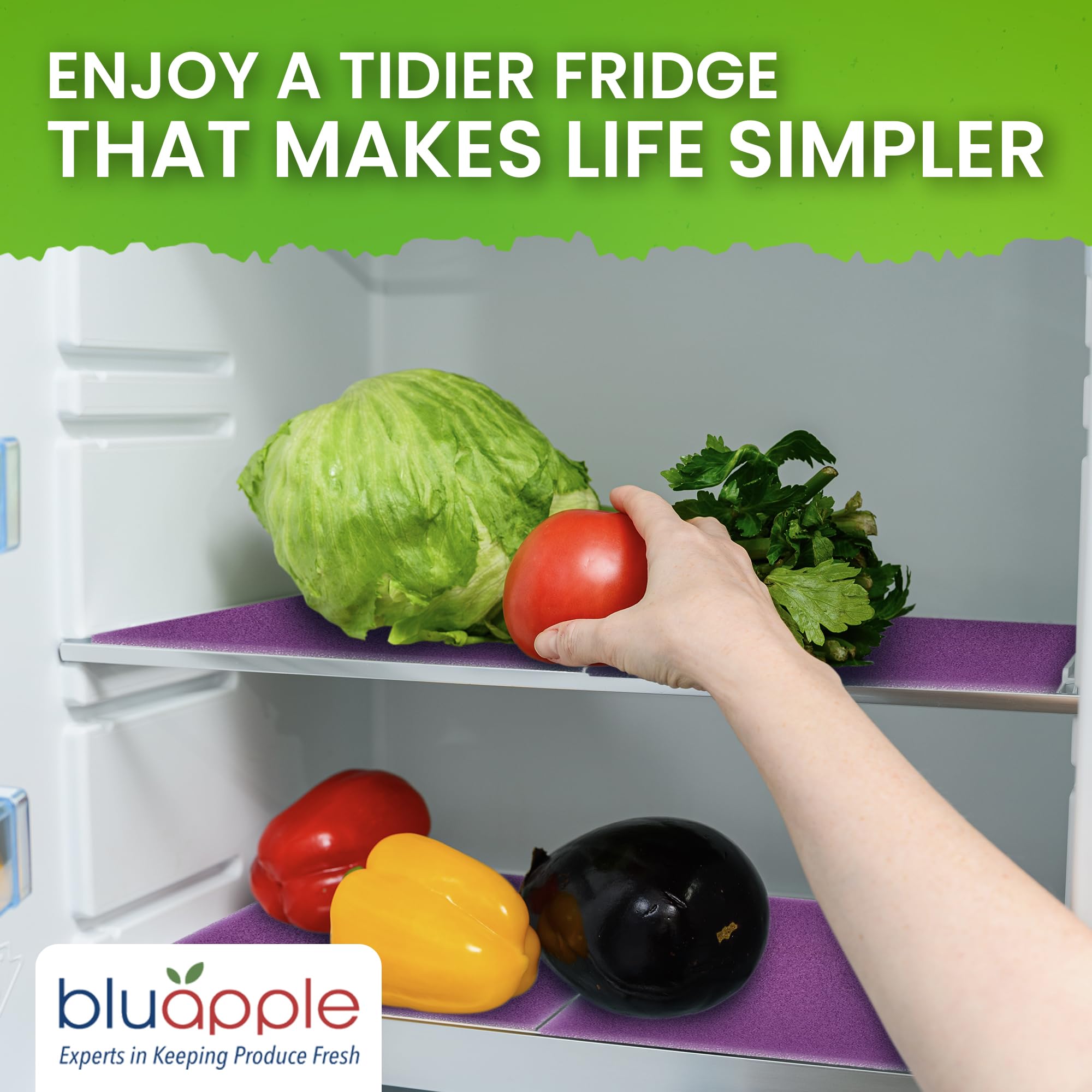 Bluapple FreshMats, Refrigerator Bin Liner, Fridge Drawer Mats, Crisper Life Extender Liner Keeps Produce Fresh Longer, Anti-Bruising, for Air Circulation, Washable & Reusable (4-Mats, 12x15, Black)