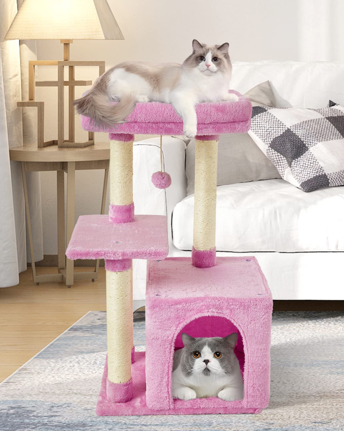 FISH&NAP Cute Cat Tree Kitten Cat Tower for Indoor Cat Condo Sisal Scratching Posts with Jump Platform Cat Furniture Activity Center Play House Beige