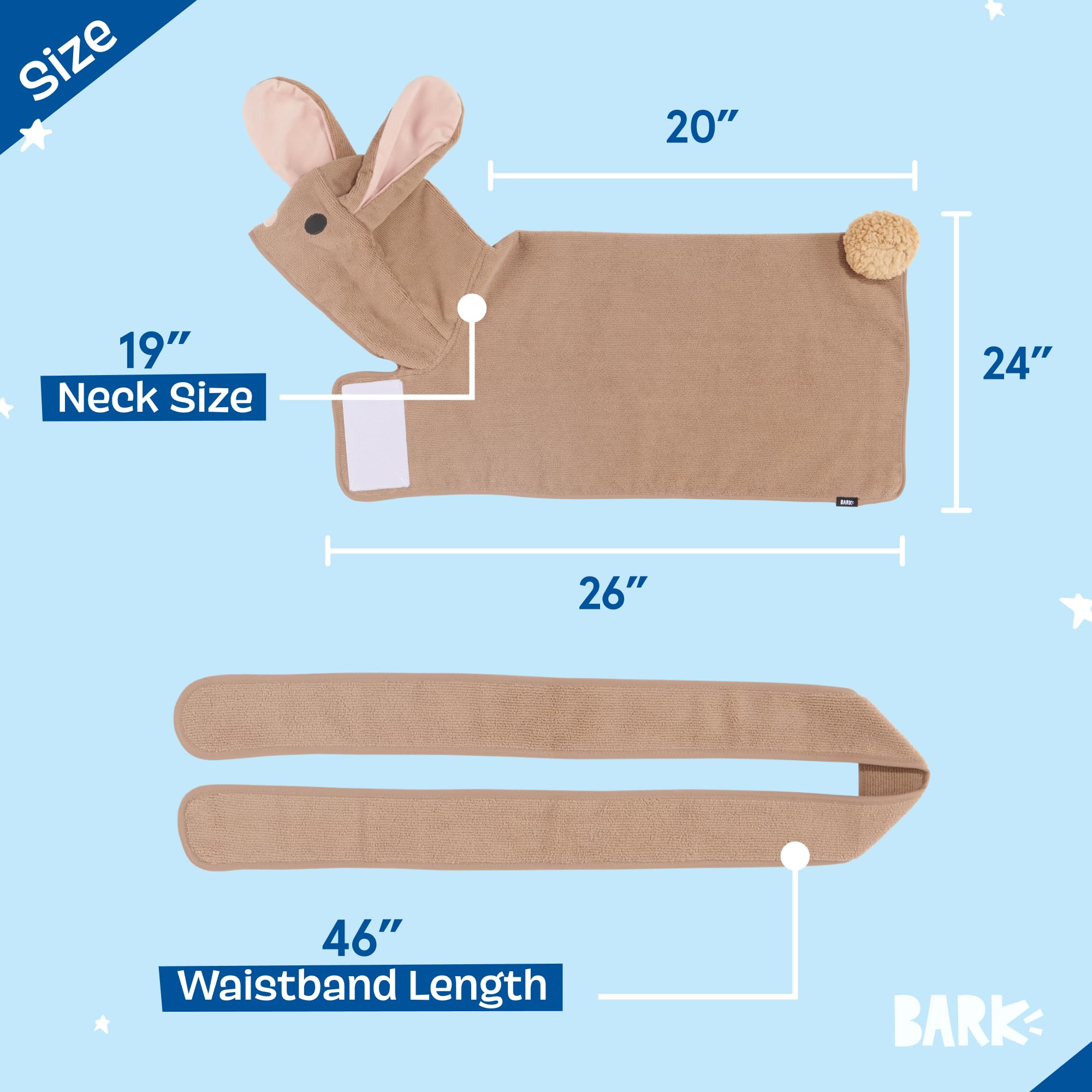 Barkbox Dog Bathrobe Fast Drying with Hook and Loop Closure & Wrap Tie Snuggle, Cute Dogs Clothes, Easy to Clean, Machine Washable, Dog Coats and Tumble Dry Low - Bunny, Medium