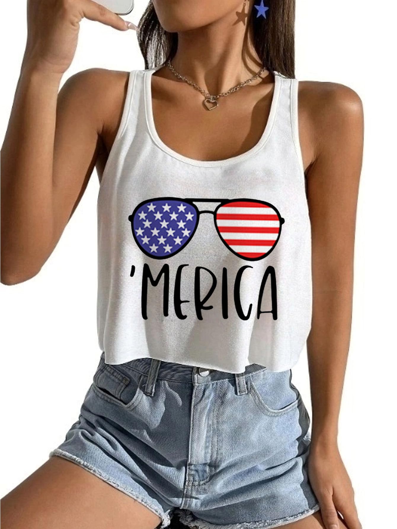Women's Red White and Blue Shirts Patriotic Tops American Flag Graphic Crop Tops for Teen Girls