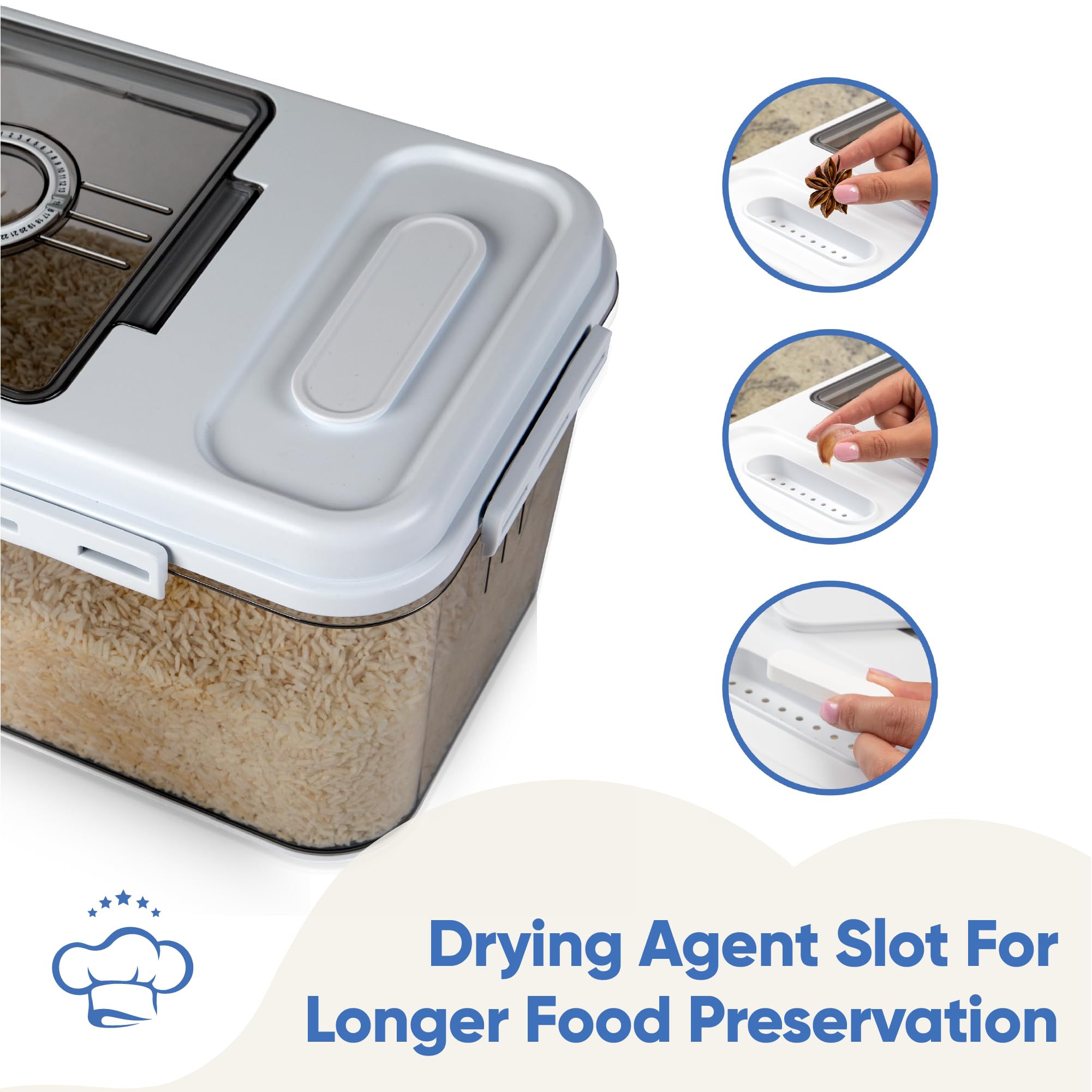 Chef's Path Kitchen Storage Box Set of 4 Extra Large Airtight Food Storage Jars for Sugar Flour Cereal Rice - Measuring Spoons, Pen and Food Preservation Labels (5.2 L)