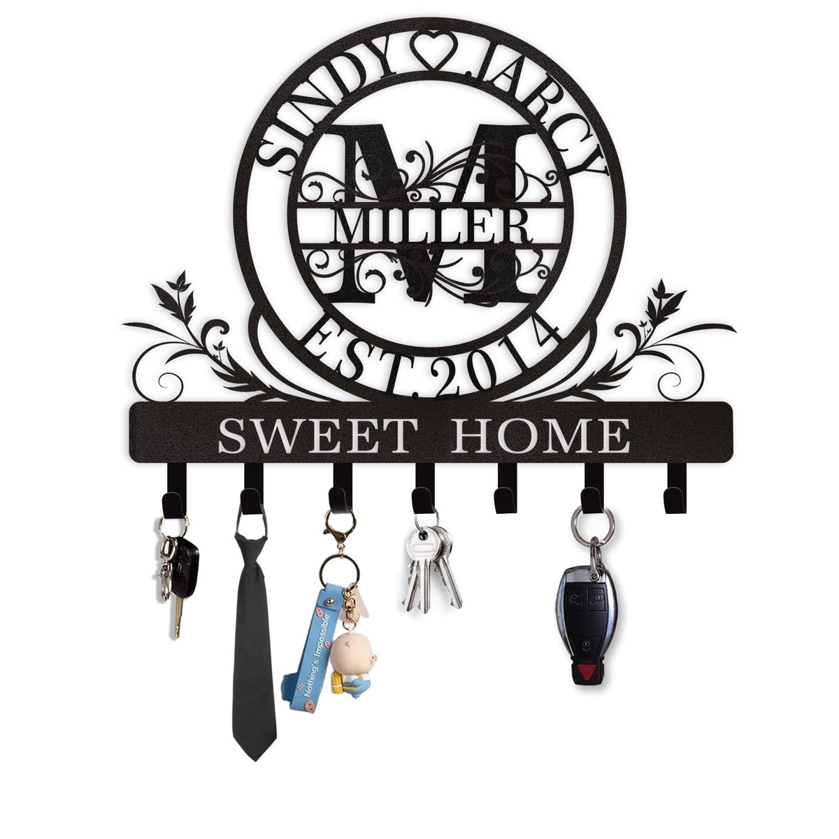 Dyoart Personalized Couple's Name Key Rack, Wall Mounted Metal Key Holder for Housewarming Gifts,ignent Bedding