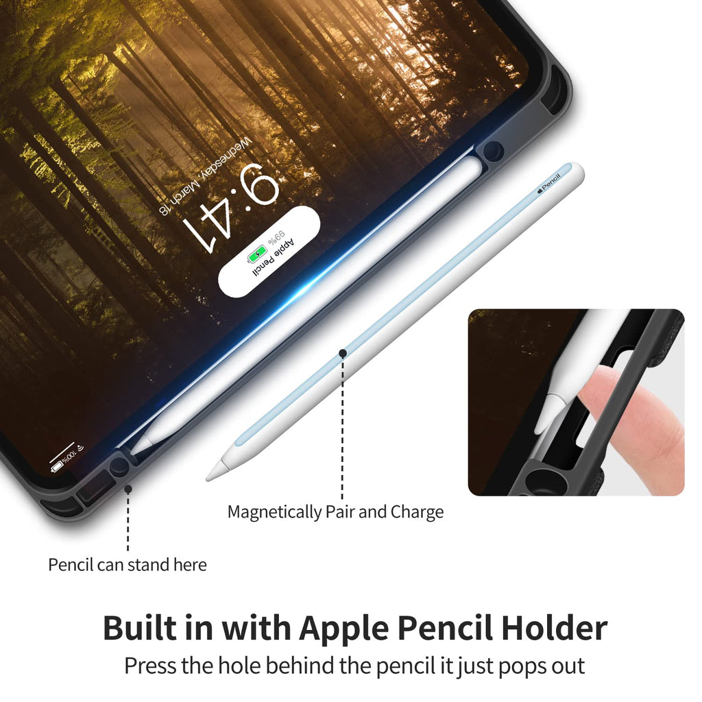 H HOLIMET Case for iPad Pro 12.9 2022 6th/5th/4th/3rd Generation with Pencil Holder Pocket Folio Stand Cover Soft TPU Back Shockproof, Auto Sleep/Wake,Vegan Leather