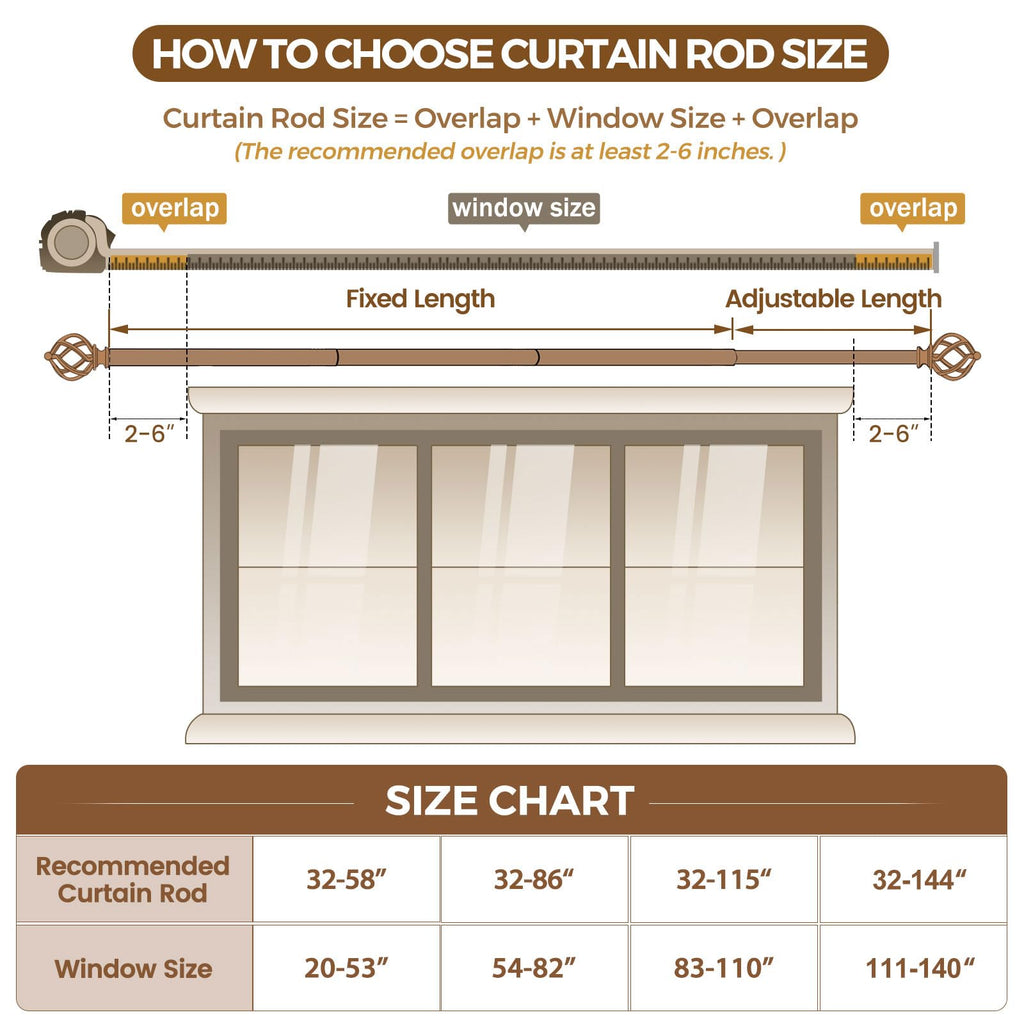 KAMANINA Silver Curtain Rod 32 to 58 Inch(2.6-4.8ft), Adjustable Curtain Rods for Windows 28 to 48 Inch, 3/4 Inch Splicing Drapery Rods with Twisted Cage Finial