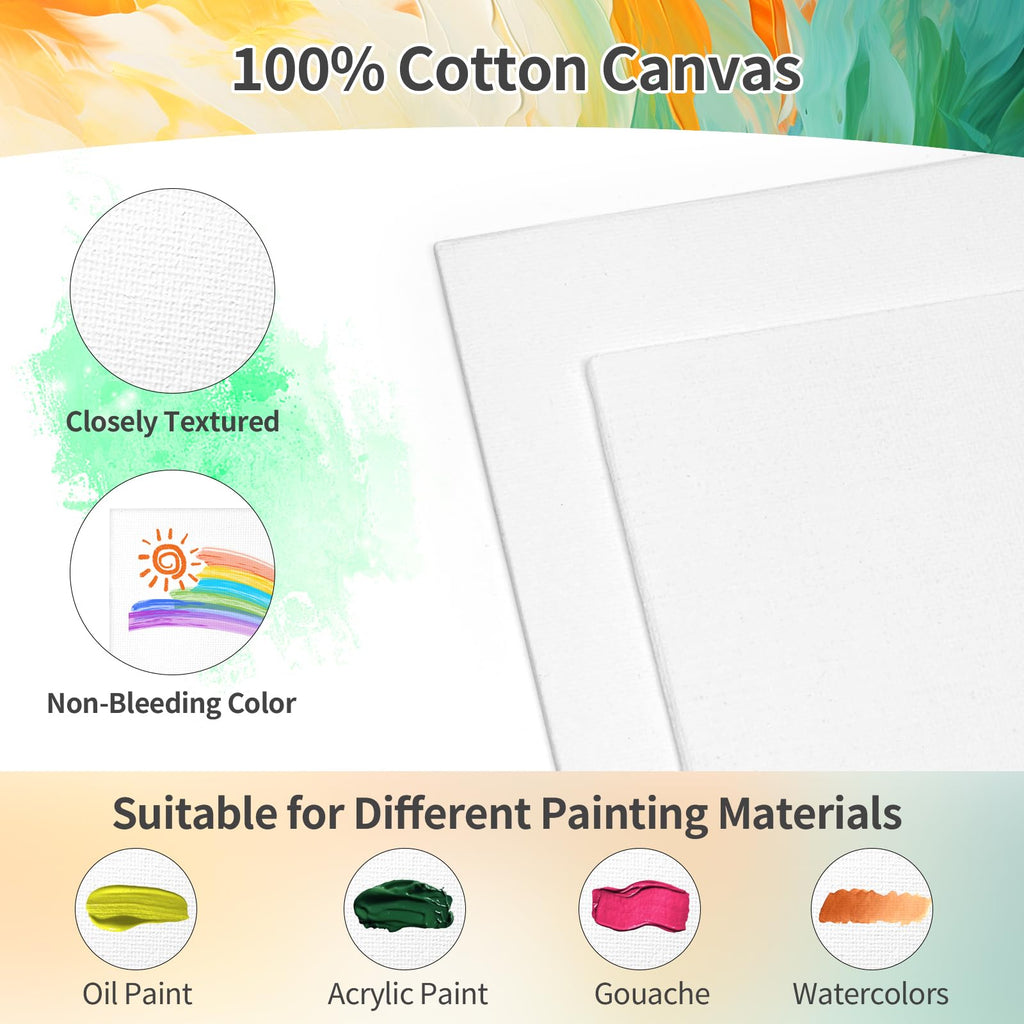 2 Pack 8 * 10In Canvas Boards for Painting, Art Canvas for Drawing with 4 Brushes & 2Paint Trays & 4 Acrylic Paint, Mini Painting Canvas with Easel Set, Painting Kits for Adults Party
