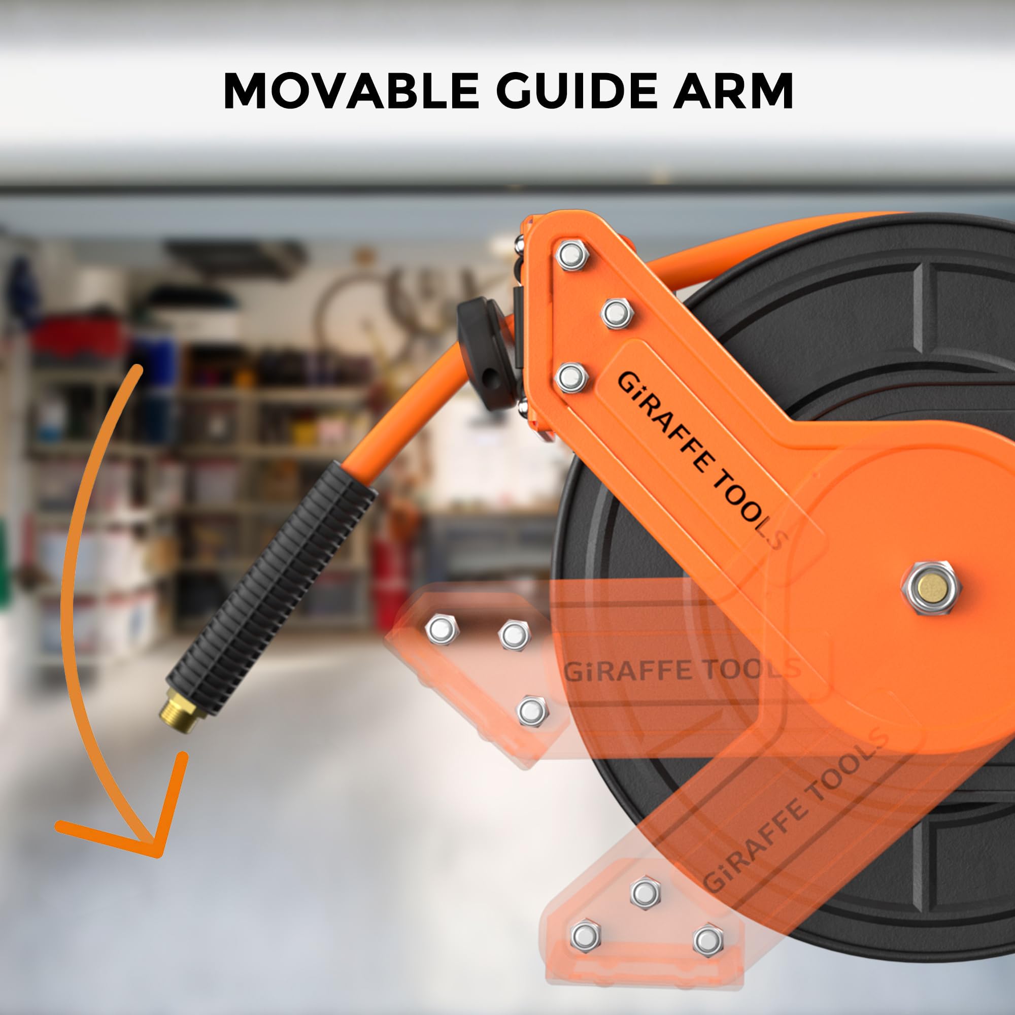 Giraffe Tools Retractable Air Hose Reel, 3/8" Hybrid Hose, Air Compressor Heavy Duty Steel Reel Auto Rewind 300PSI, Wall Mount, 25ft