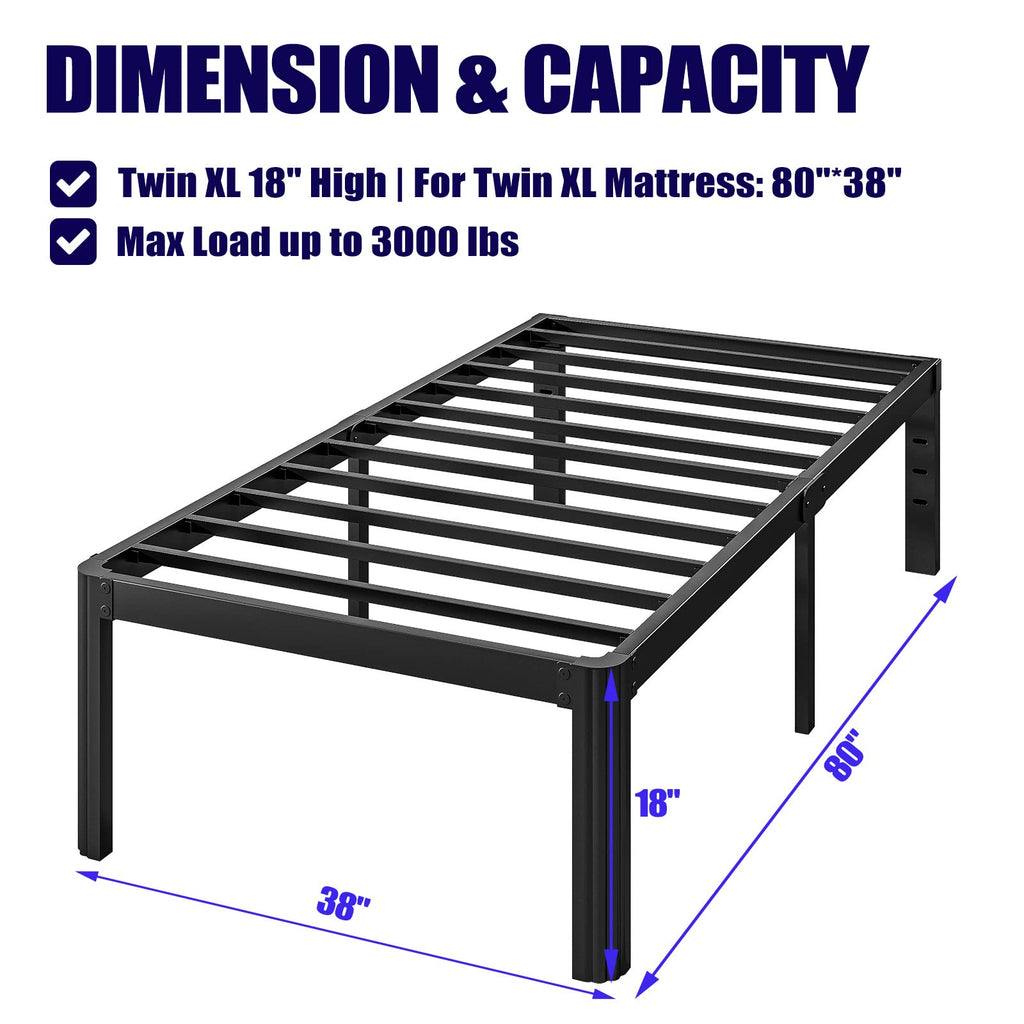 Hunlostten 16" Heavy Duty Twin Bed Frame No Box Spring Needed, Metal Platform Bed Frame Twin with Round Corners, Easy Assembly, Noise Free, Black