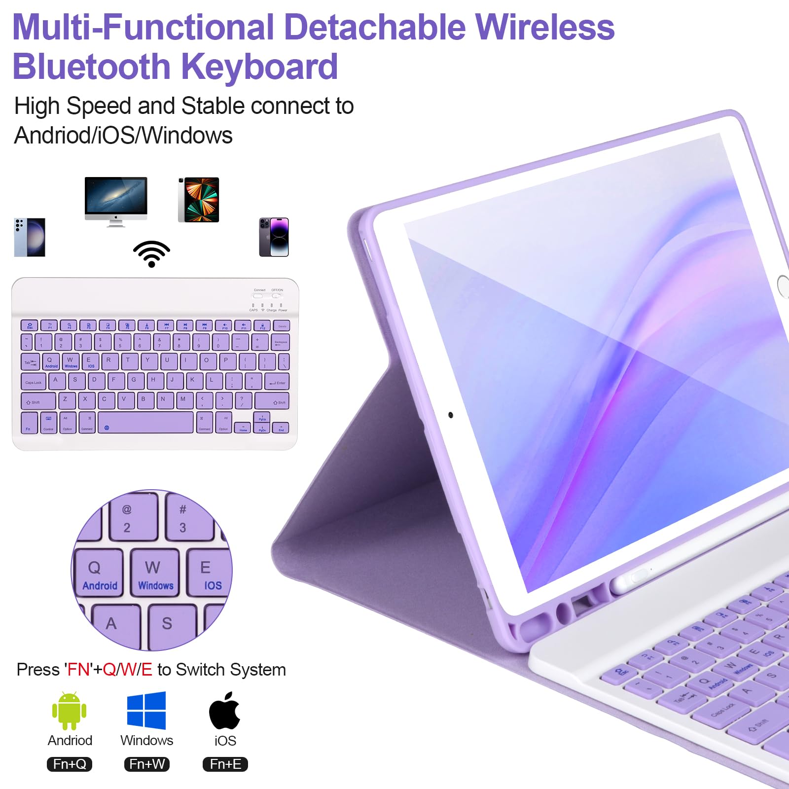 AHYWTAN Keyboard Case for iPad 9/8/7th Gen 10.2, Bluetooth Keyboard with 7 Color Backlit, iPad 10.2 inch Case with Keyboard, Pencil Holder, Black-L