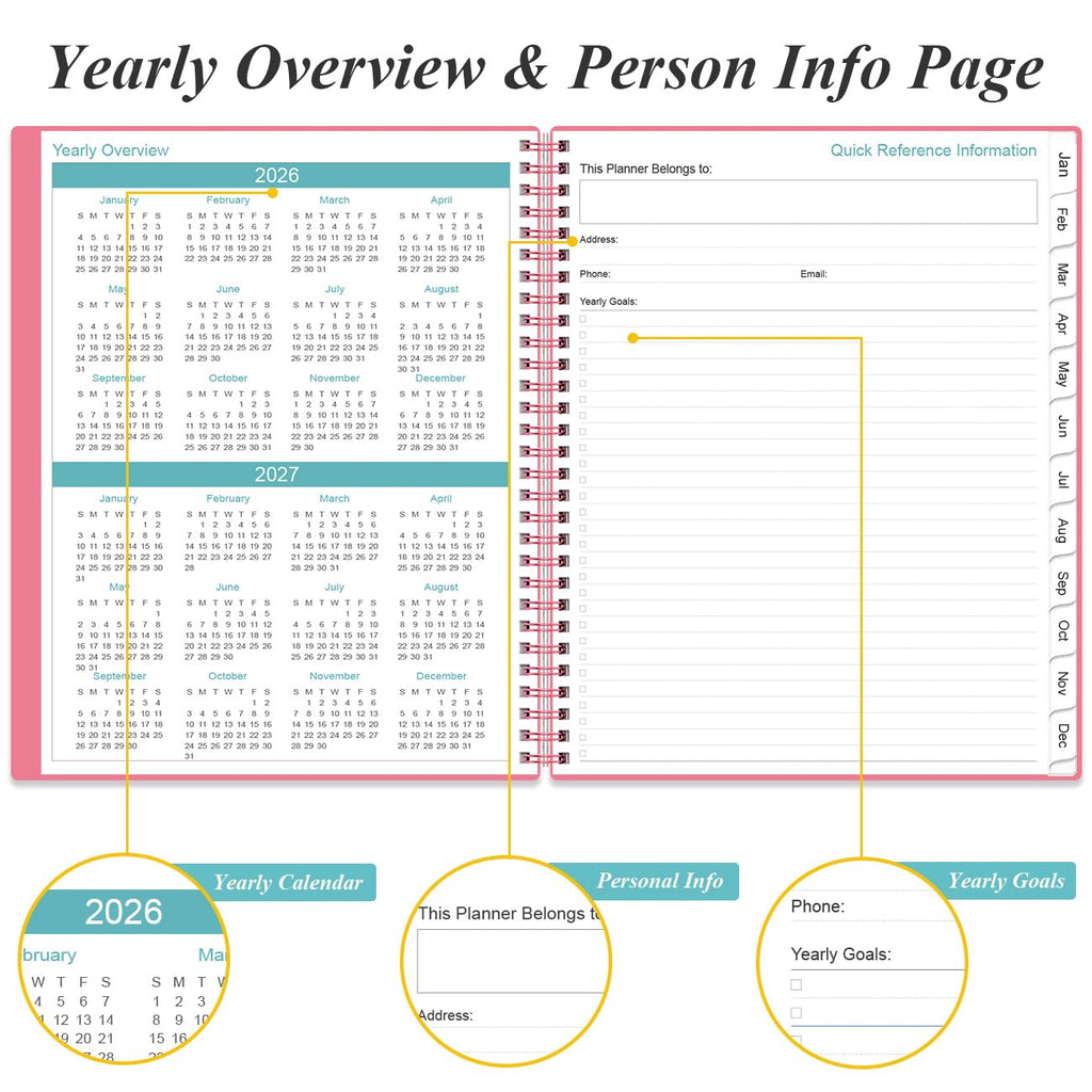 2026-2027 Daily & Monthly Planner - One Page Per Day, Daily Planner from July 2026 to June 2027, Planner 2026-2027 with 12 Monthly Tabs, 6.4" x 8.5", Black