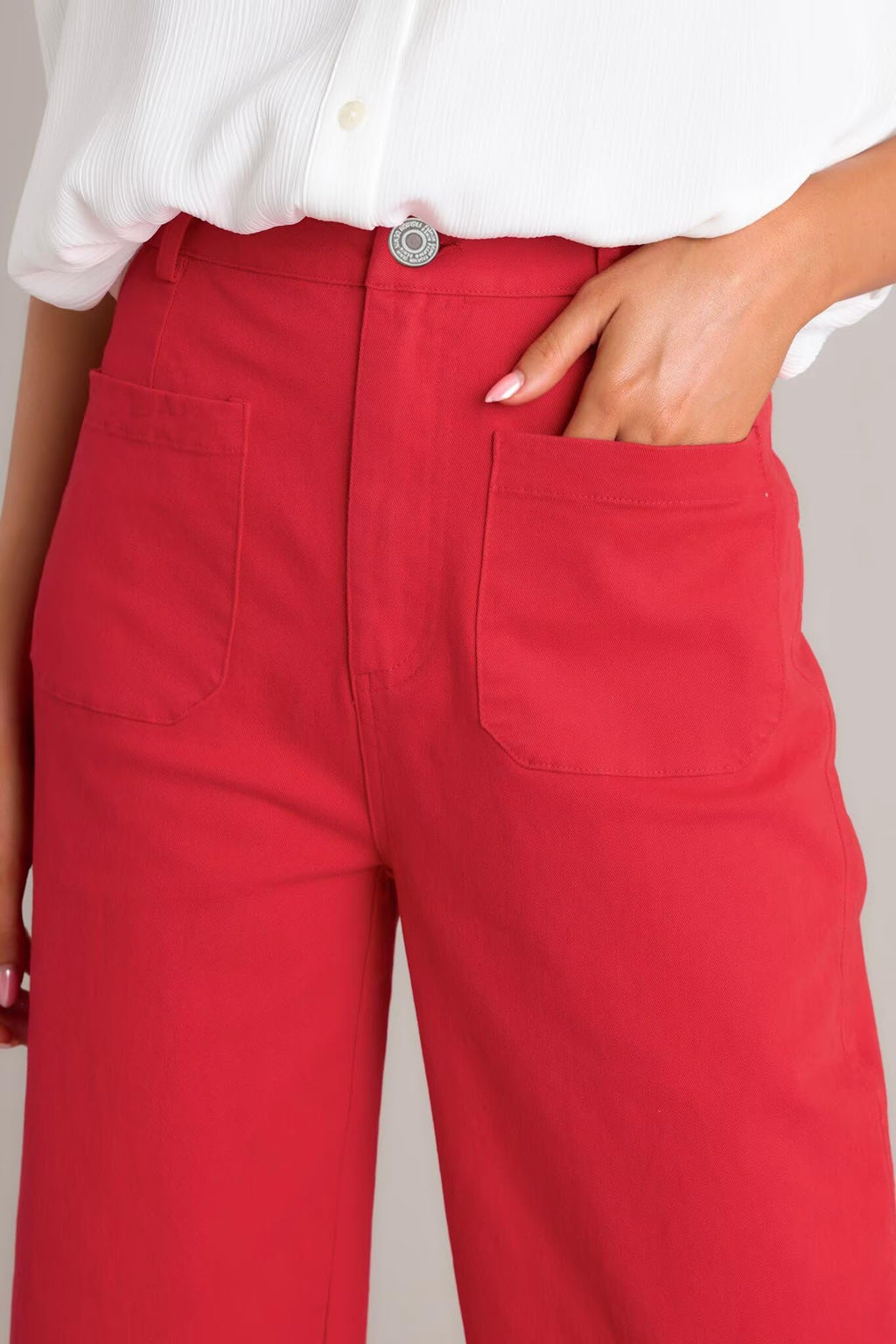 Allimy Women's High Waisted Cropped Wide Leg Jeans Stretchy Loose Denim Pants with Front Patch Pockets