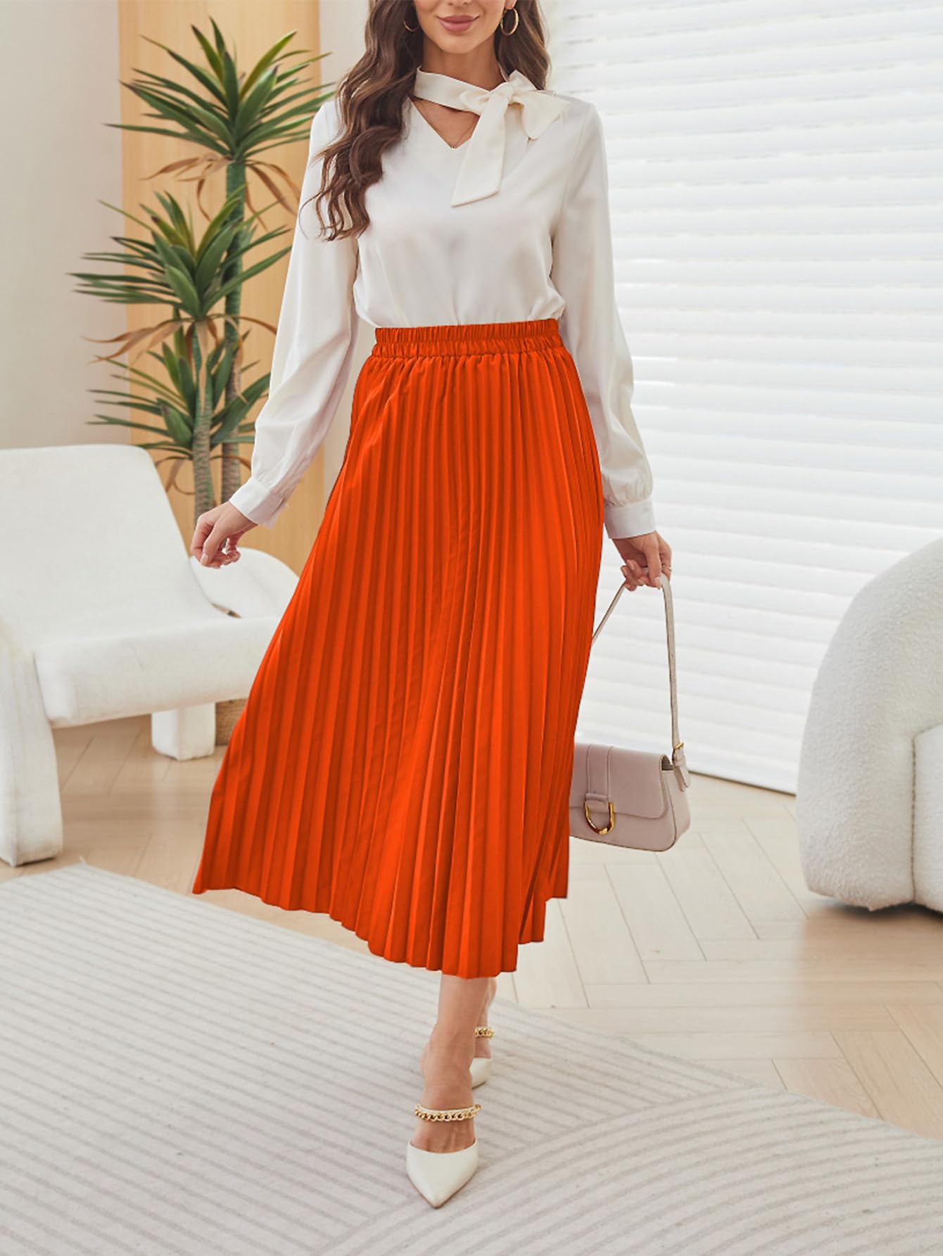 SweatyRocks Women's Casual Solid Longline Pleated Long Skirt