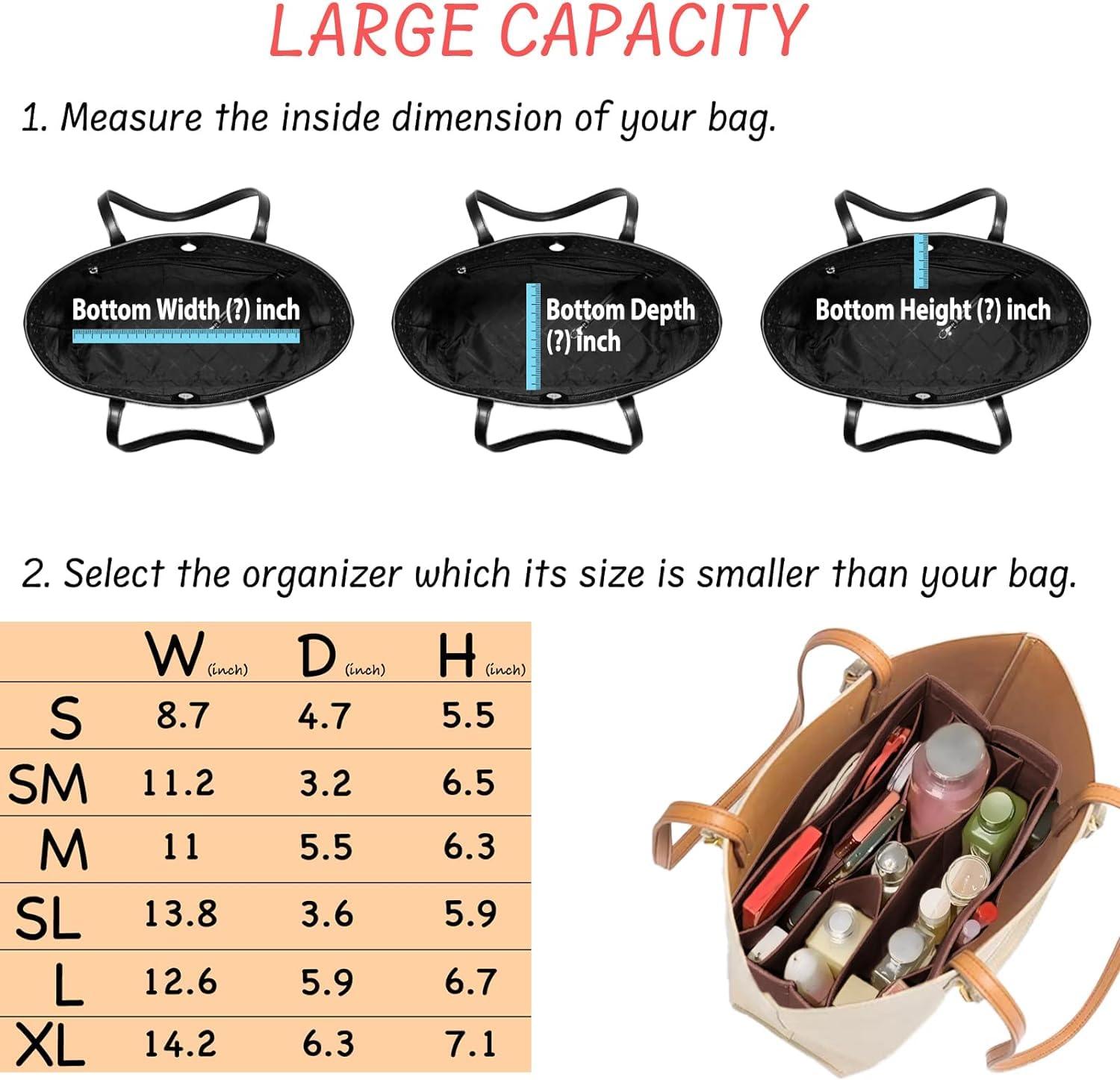 DailyPlus Purse Organizer Insert Felt Bag Organizer Handbag Organizer Insert Bag In Bag Organizer for Tote Purse Bag 14 Pockets Beige Small