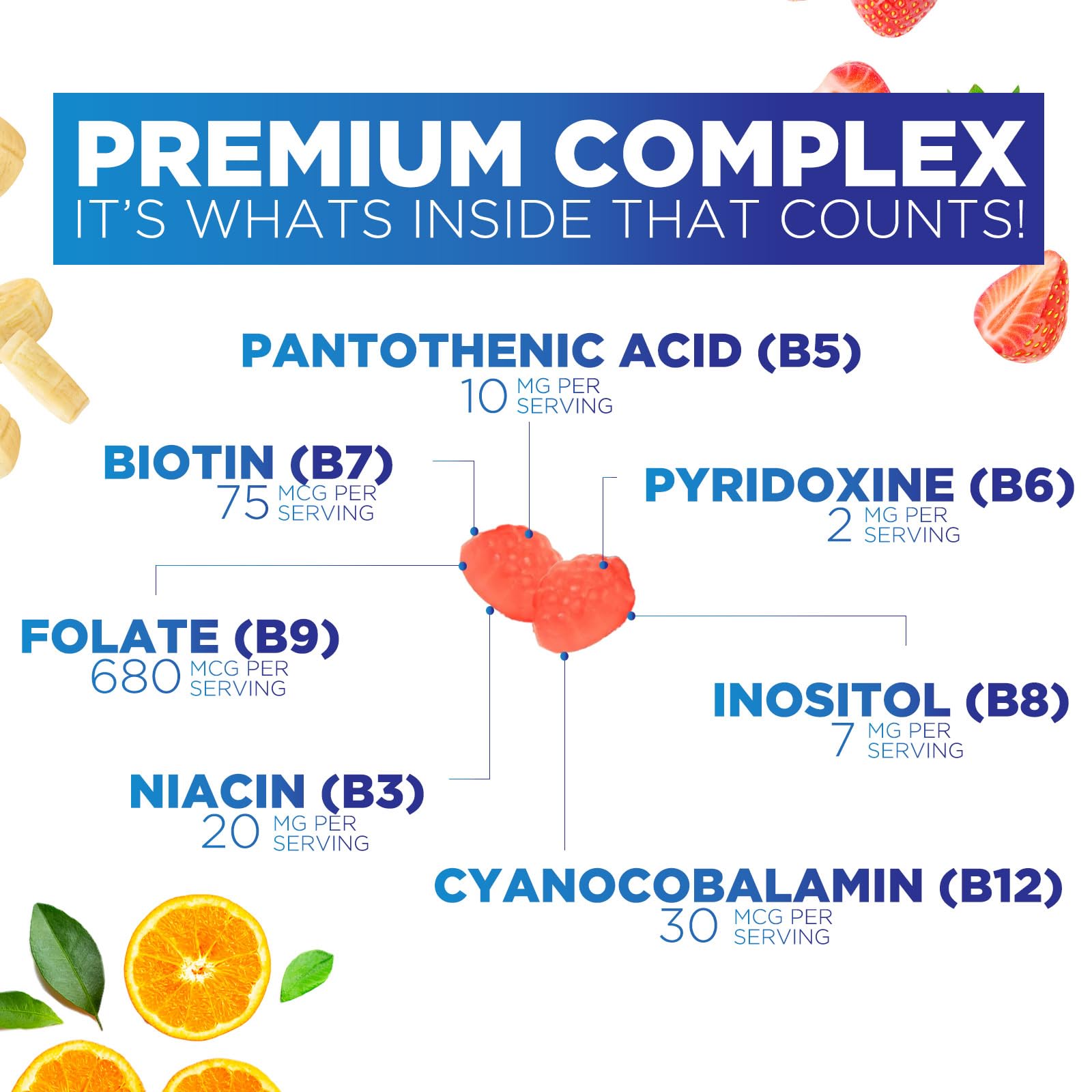 Vitamin B Complex Gummies - Extra Strength Super B Vitamin Gummy with Vitamin C, Immune Support for Men & Women - Energy and Brain Support Supplements with Folic Acid, Niacin, B6, B12 - 60 Gummies