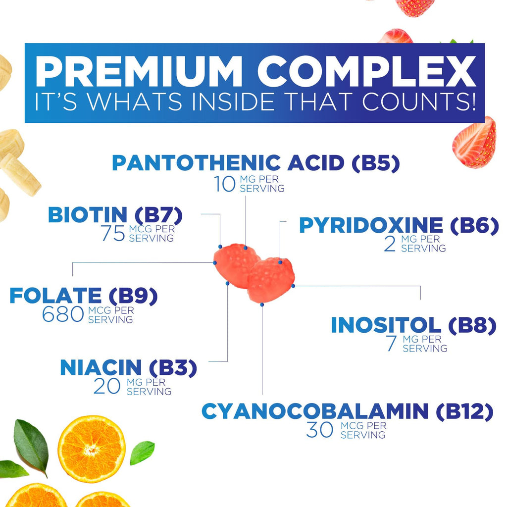 Vitamin B Complex Gummies - Extra Strength Super B Vitamin Gummy with Vitamin C, Immune Support for Men & Women - Energy and Brain Support Supplements with Folic Acid, Niacin, B6, B12 - 60 Gummies