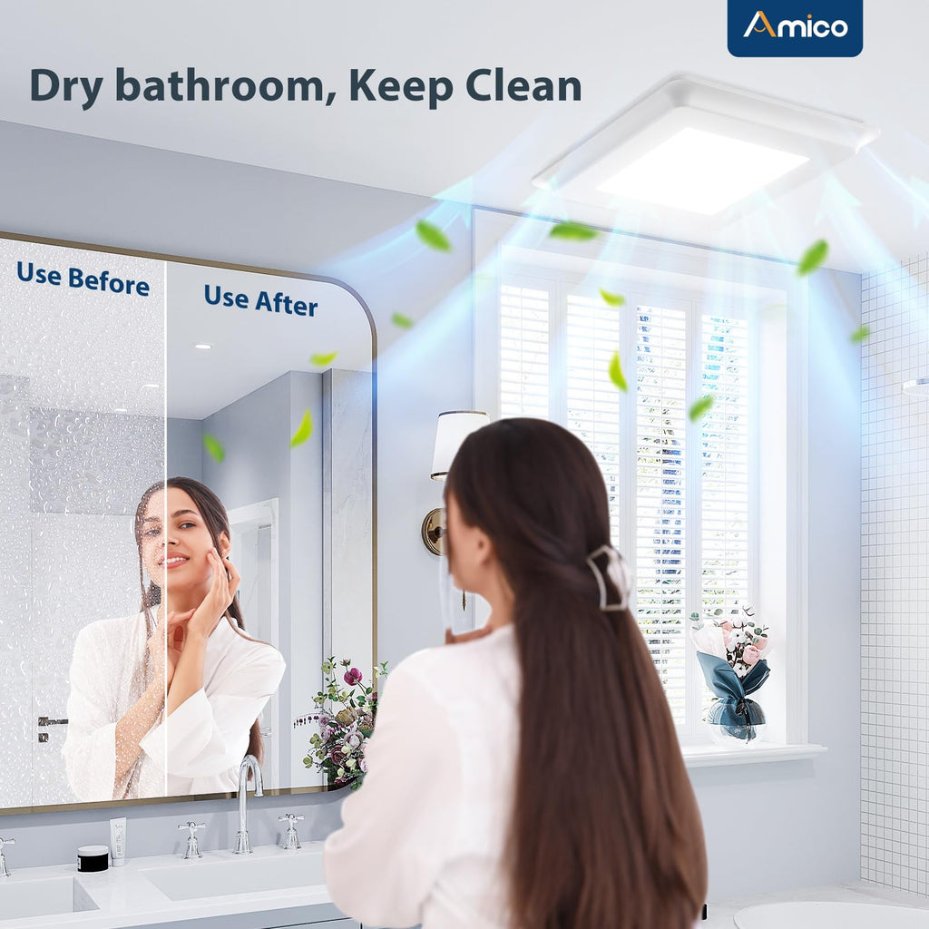 Amico Bathroom Exhaust Fan, 1.0 Sones, 80 CFM, Low Noise, Ceiling Mounted Retrofit Ventilation Fans, 4 Inch Duct, No Attic Access Needed- UL Certified