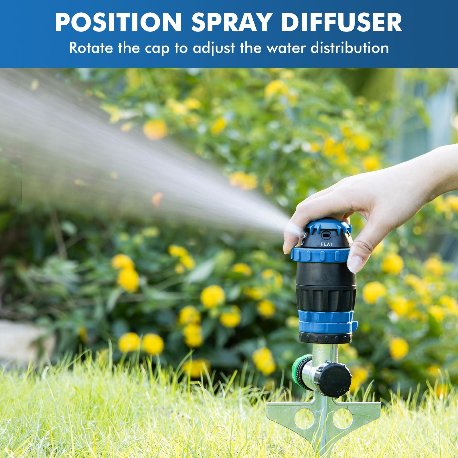 RESTMO Gear Drive Sprinkler with Metal Spike Base, 5-Pattern Heavy Duty Gardening Watering System, Multi-Adjustable Lawn Sprinkle for Garden Plant, Flower Bed and Large Yard Area Watering, Gray