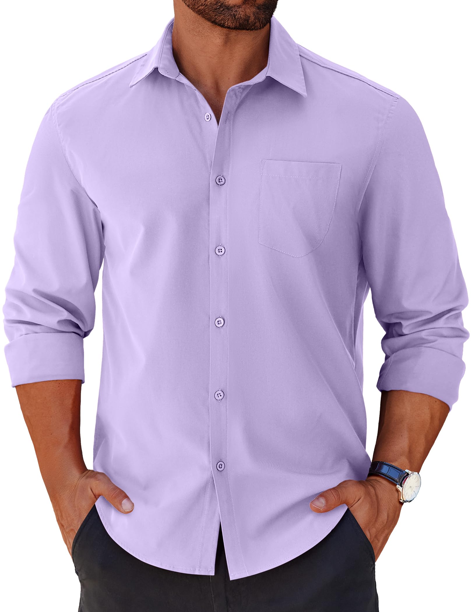 COOFANDY Mens Long Sleeve Button Down Shirts Casual Untucked Shirts for Men Dress Shirts Beach Wedding Shirts