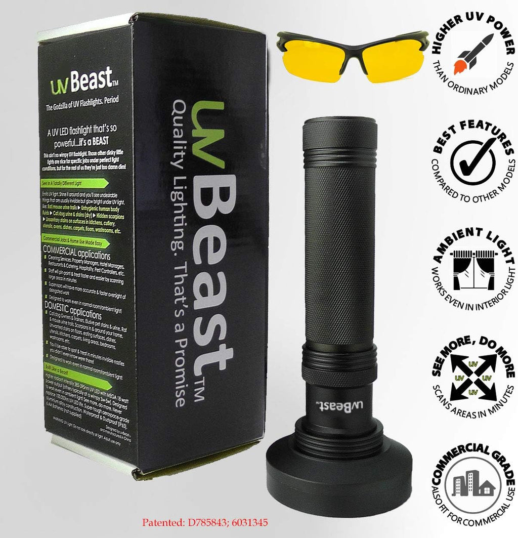 uvBeast Black Light UV Flashlight – High Power 100 LED with 30-feet Flood Effect – Professional Grade 385nm-395nm Best for Commercial/Domestic Use Works Even in Ambient Light - USA Stock – UK Design