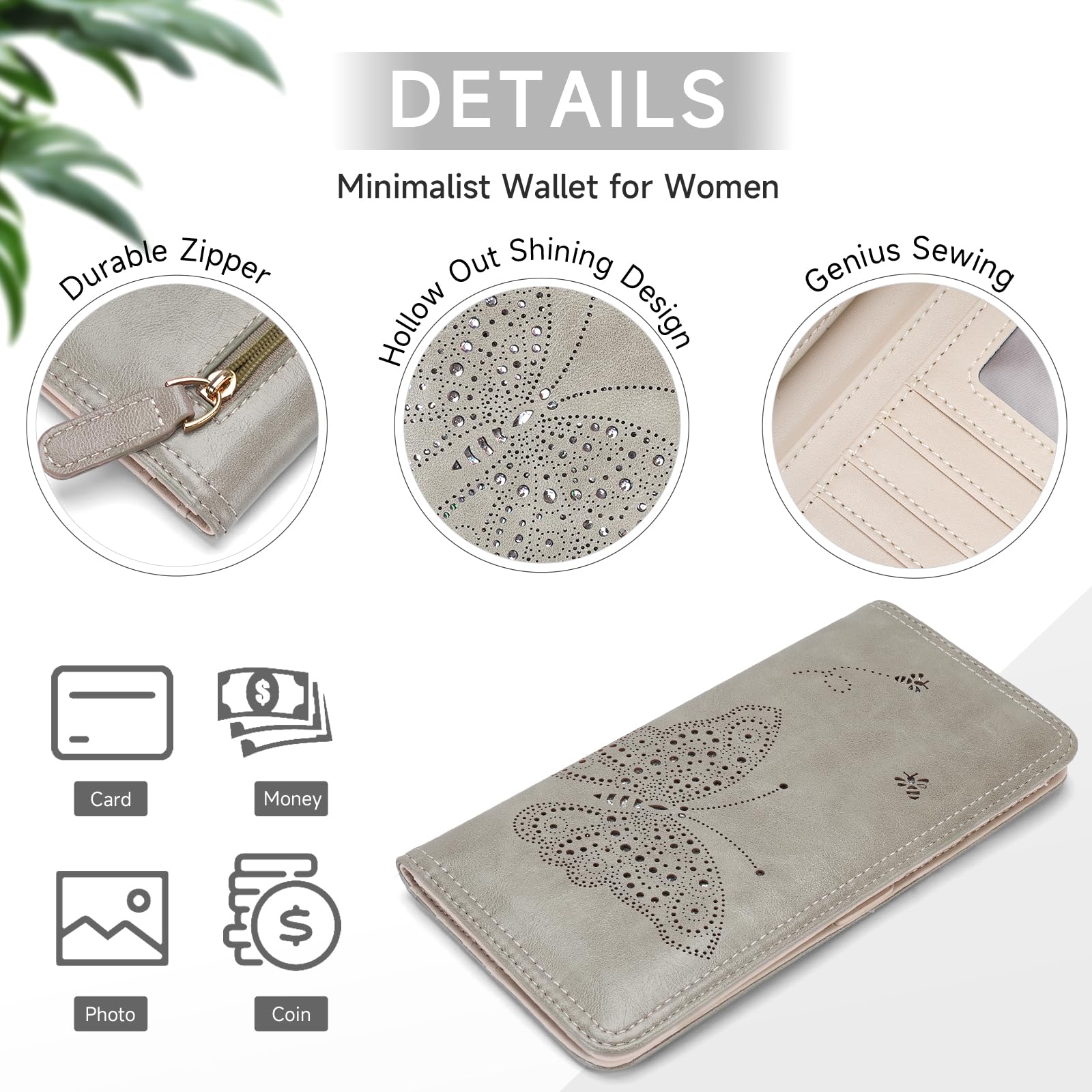 KITEVIUN RFID Wallet Women Ultra Slim Thin Womens Wallet Compact Clutch Long Ladies Wallet for Women WHITE