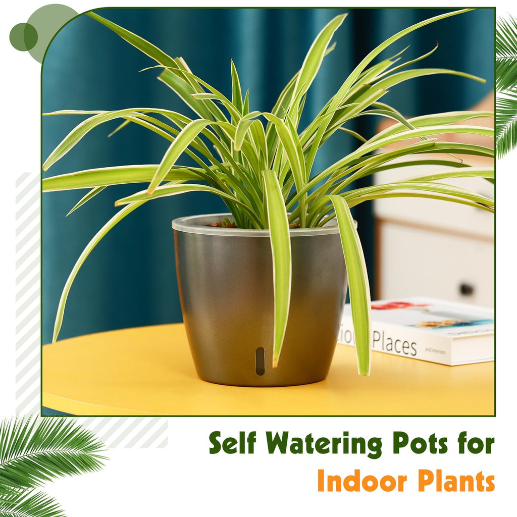 Self-Watering Pots for Indoor Plants, 16-Pack Self Watering Planter with Drainage Holes, Small African Violet Pots with Water Indicator, 10-Pack 5''/6-Pack 6.7'' Orchid Pot, Black